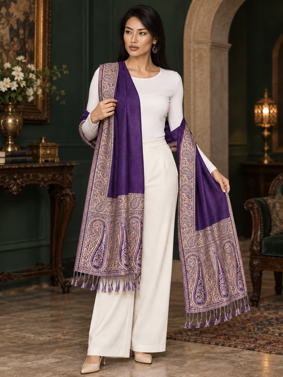 WV-504-PURPLE | Woven stole | Elegant drape 3