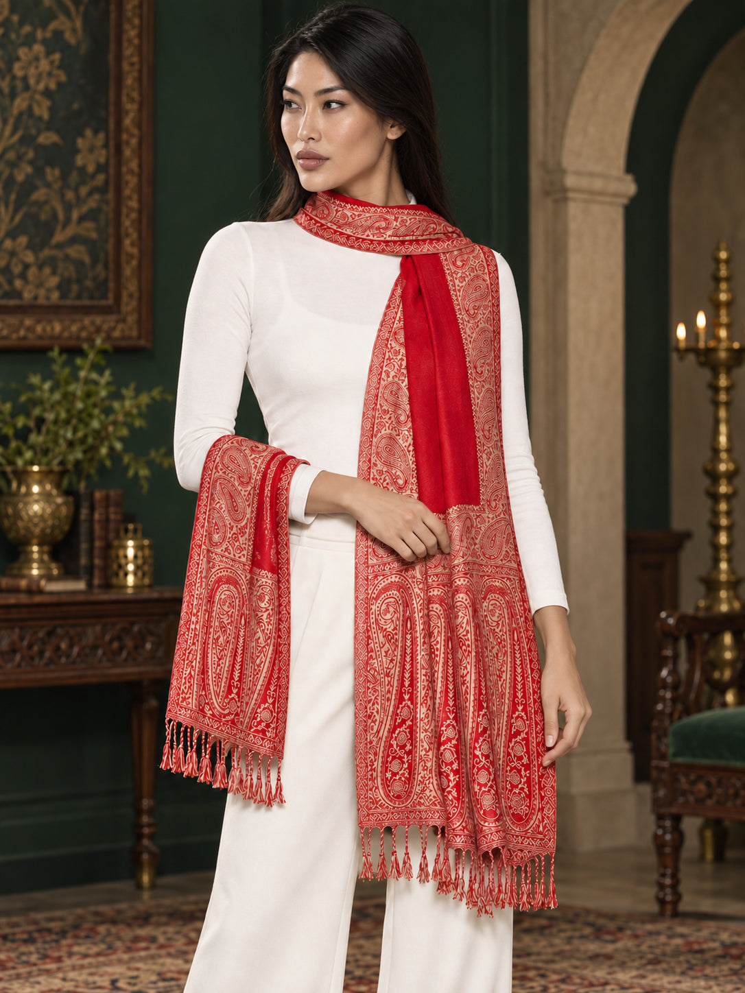 WV-504-RED | Woven stole | Elegant drape 2