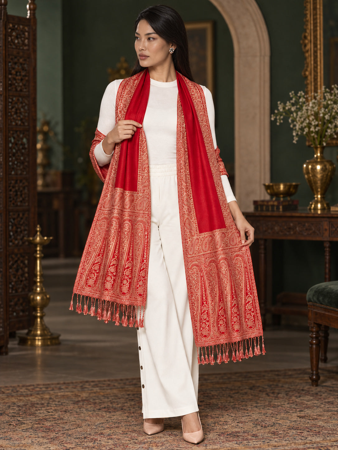 WV-504-RED | Woven stole | Elegant drape 3