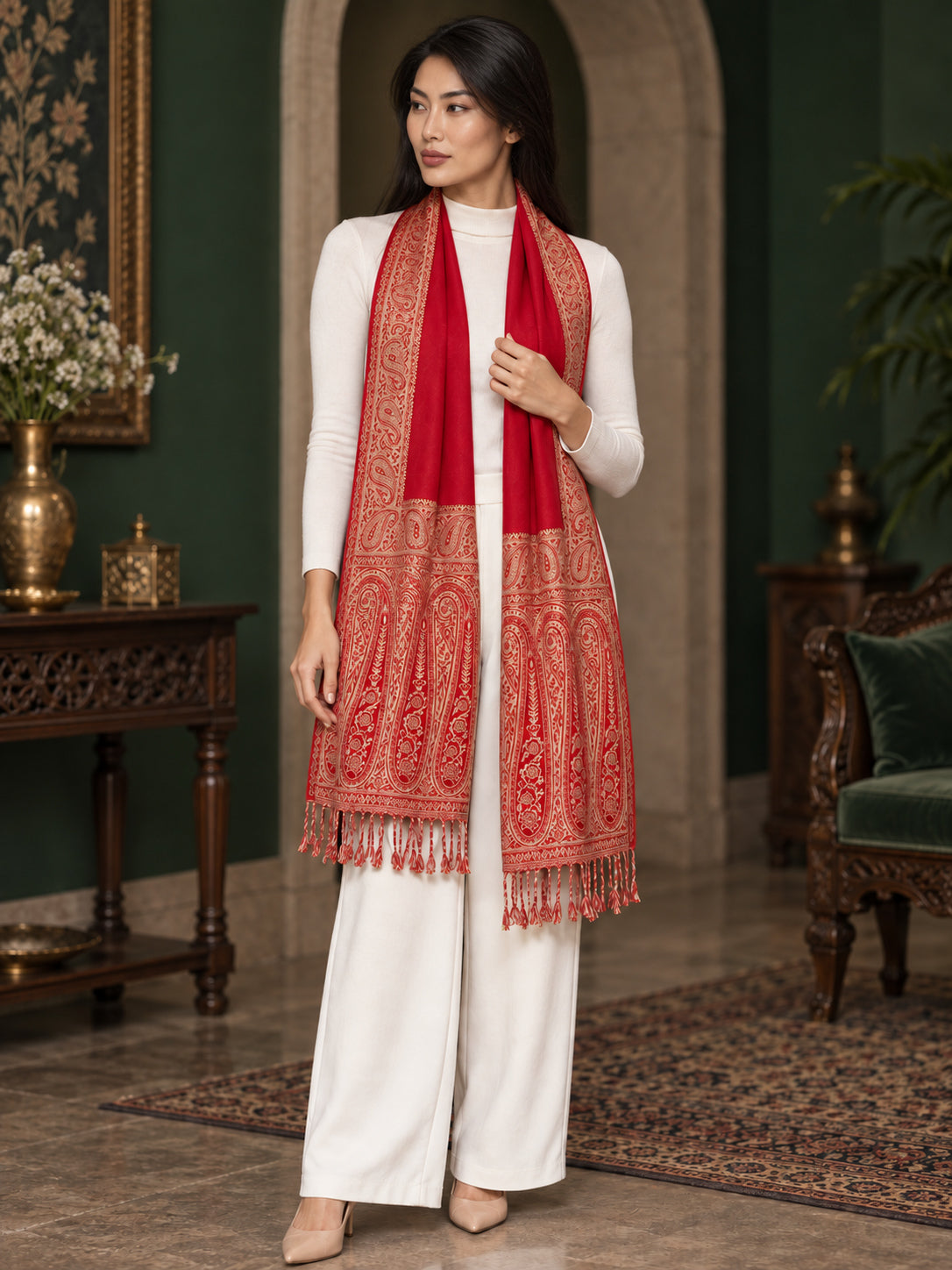 WV-504-RED | Woven stole | Elegant drape 4