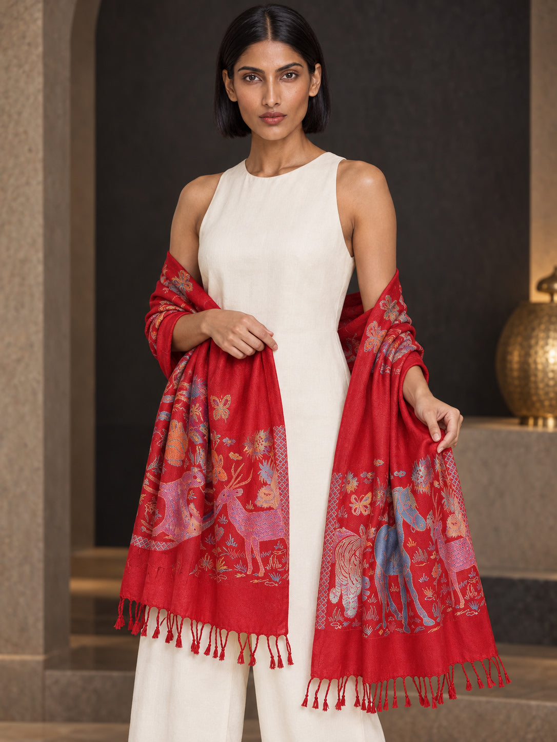 WV-604-RED | Woven stole | Elegant drape 3