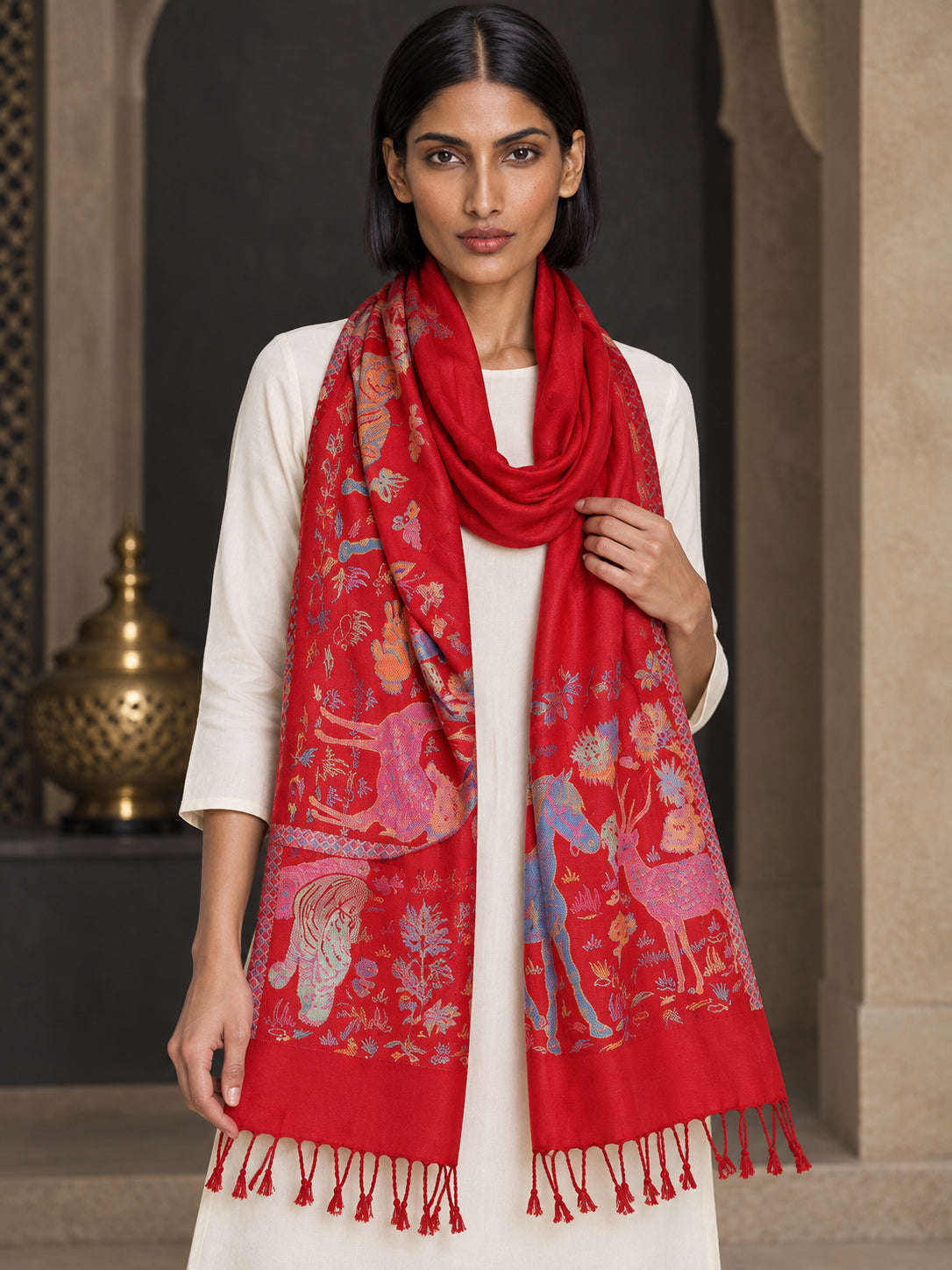 WV-604-RED | Woven stole | Elegant drape 4