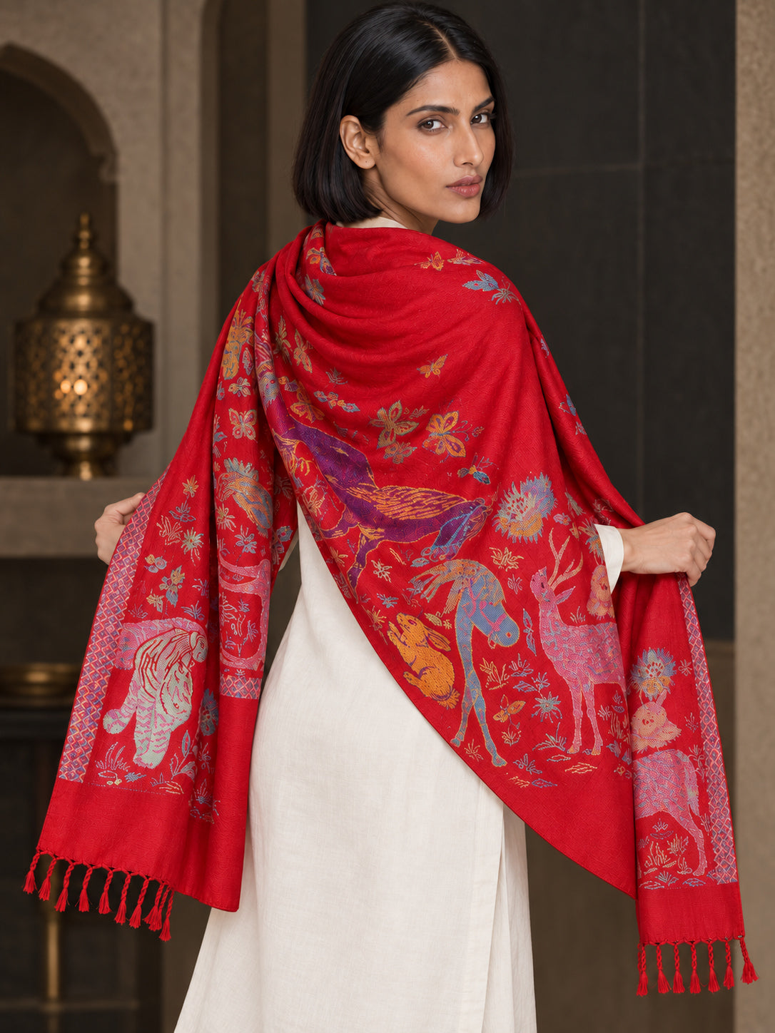WV-604-RED | Woven stole | Elegant drape 5