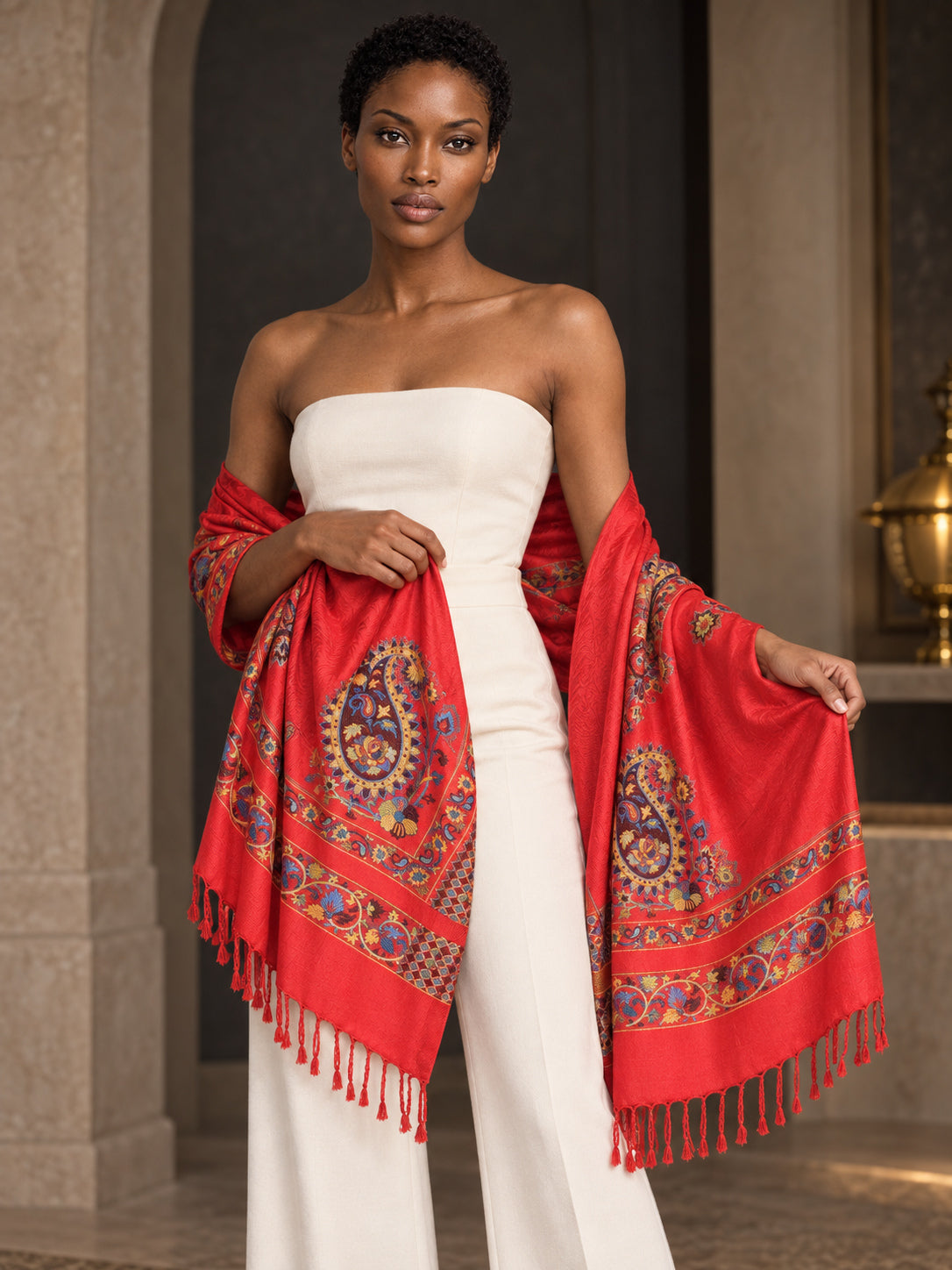 WV-610-RED | Woven stole | Elegant drape 3