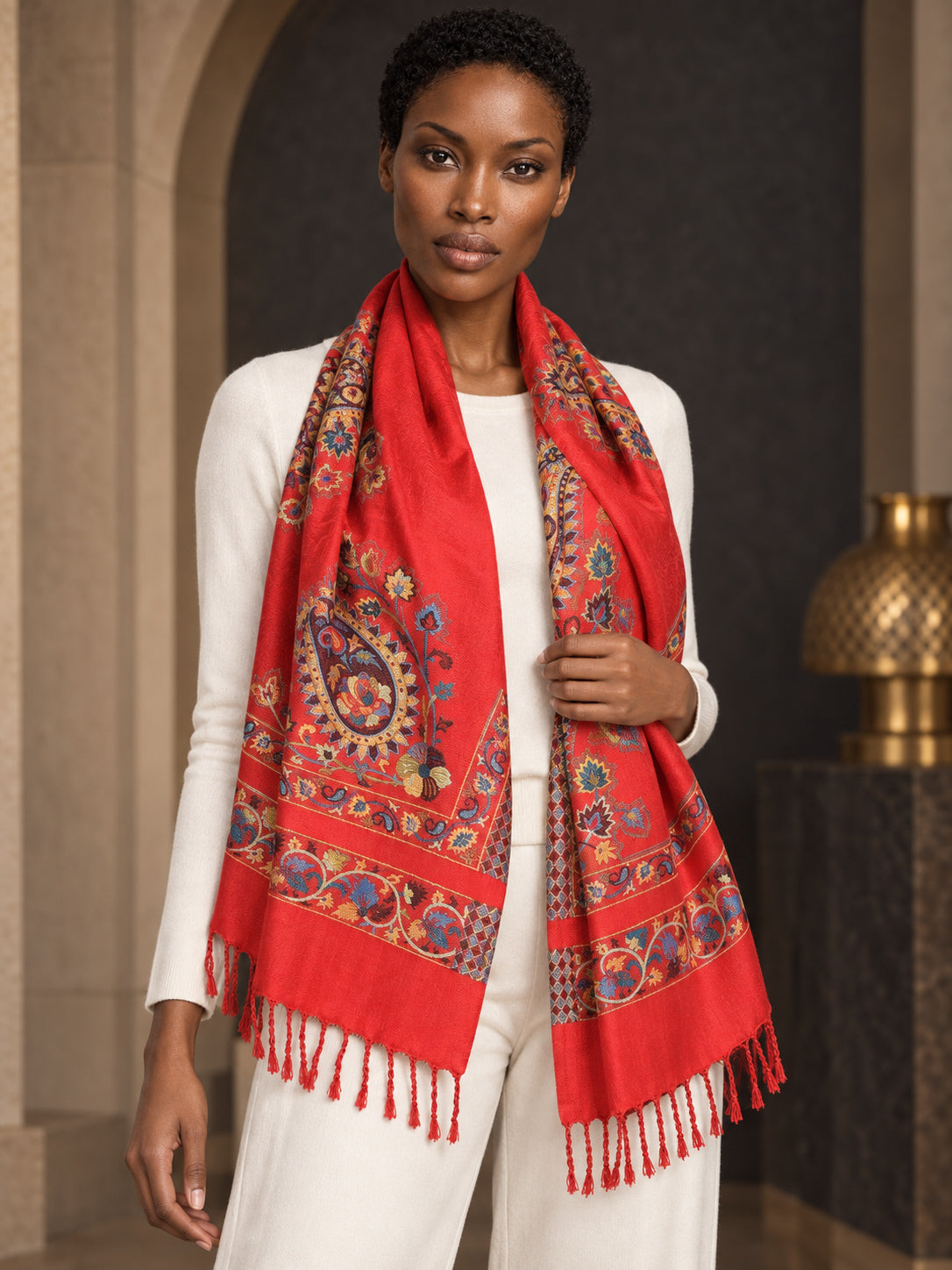 WV-610-RED | Woven stole | Elegant drape 4