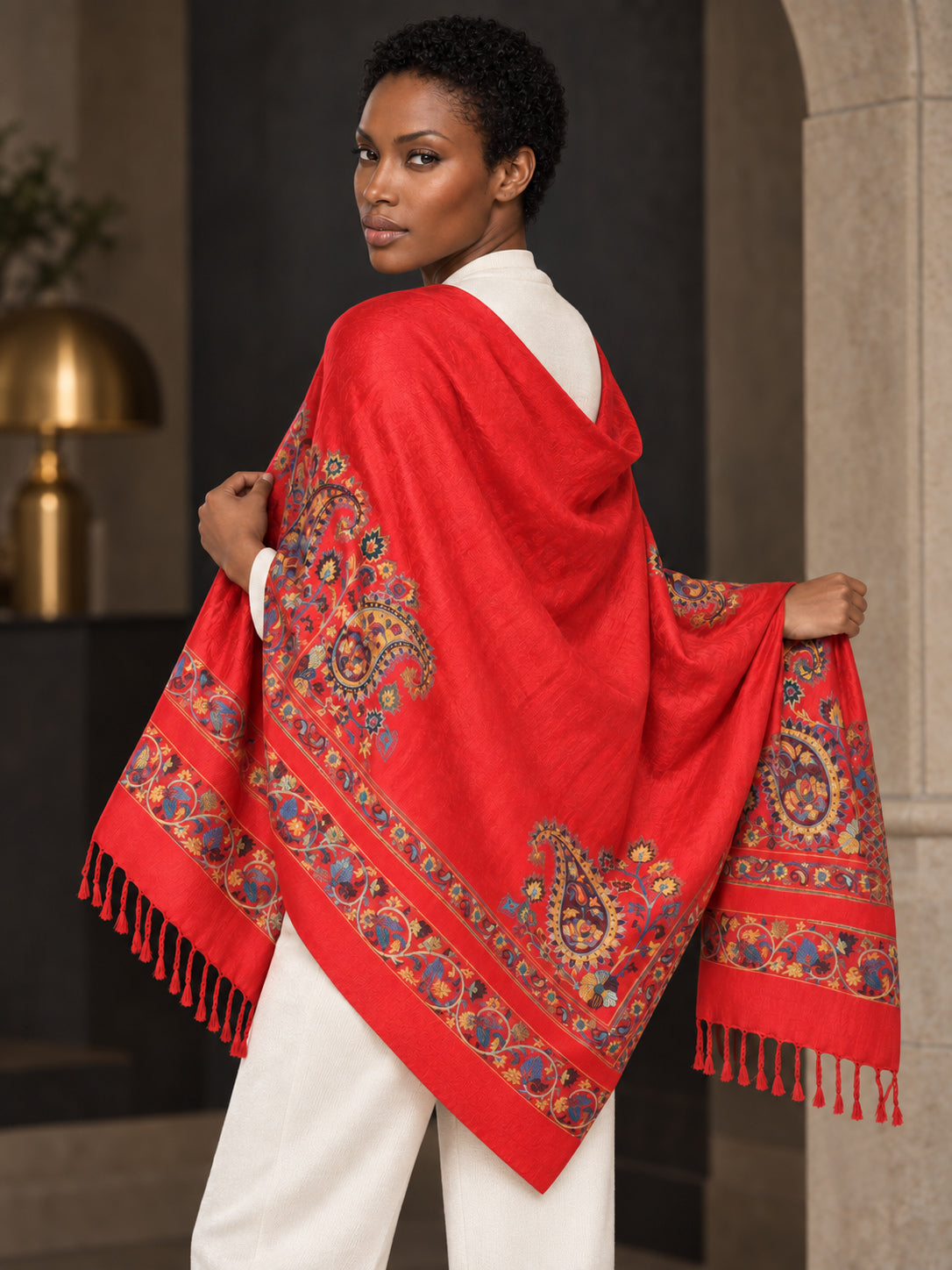 WV-610-RED | Woven stole | Elegant drape 5