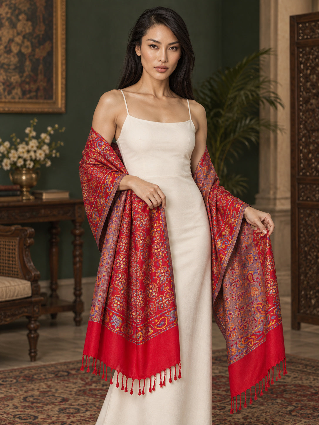 WV-631-RED | Woven stole | Elegant drape 3