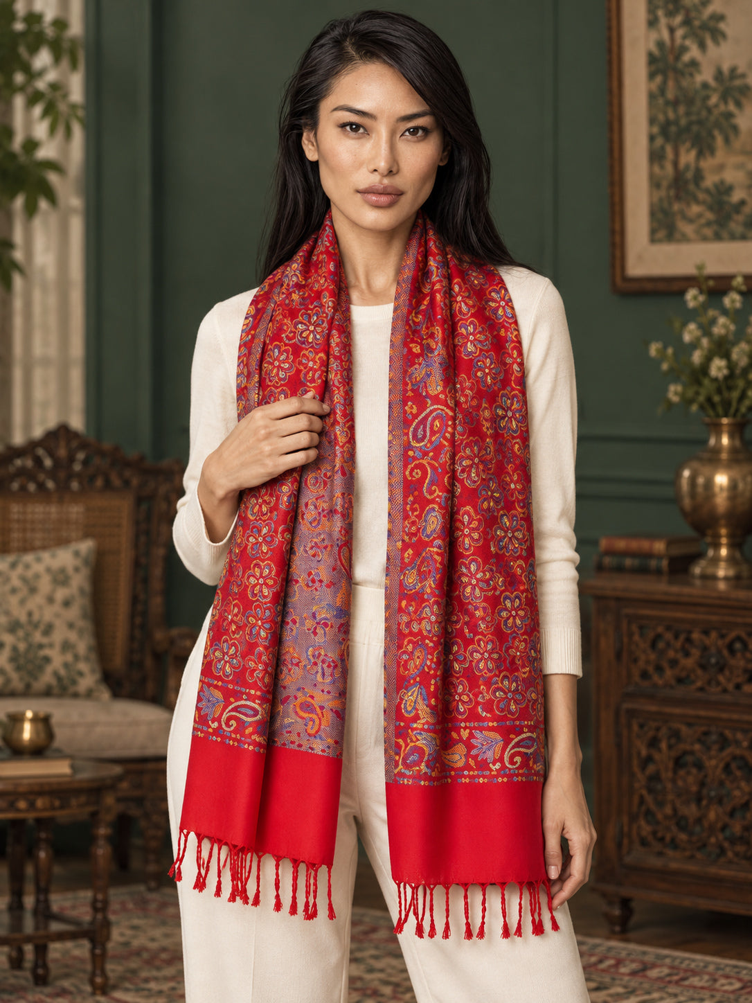 WV-631-RED | Woven stole | Elegant drape 4