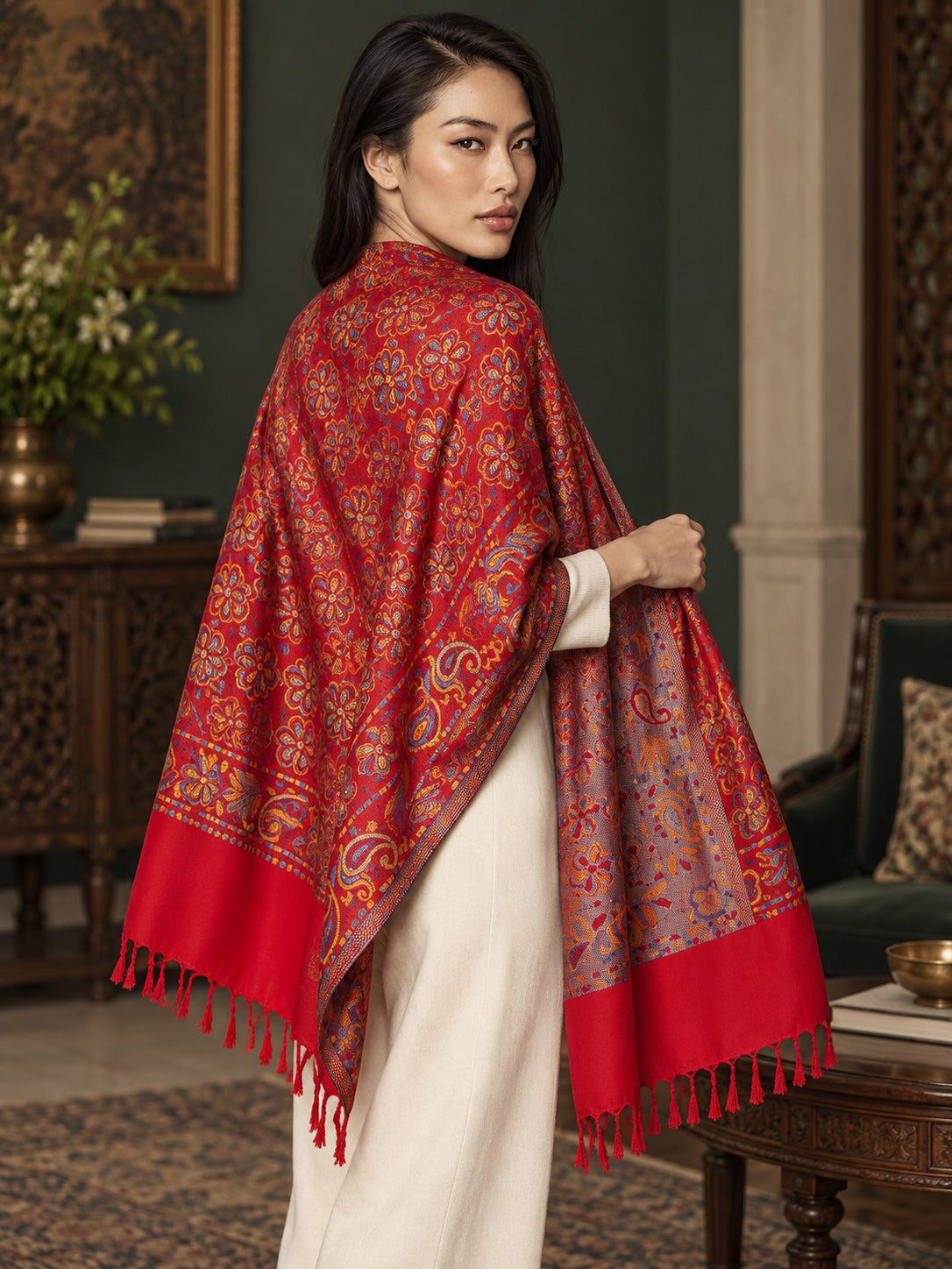 WV-631-RED | Woven stole | Elegant drape 5
