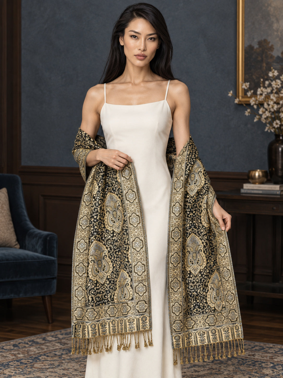 WV-651-BLACK | Woven stole | Elegant drape 3