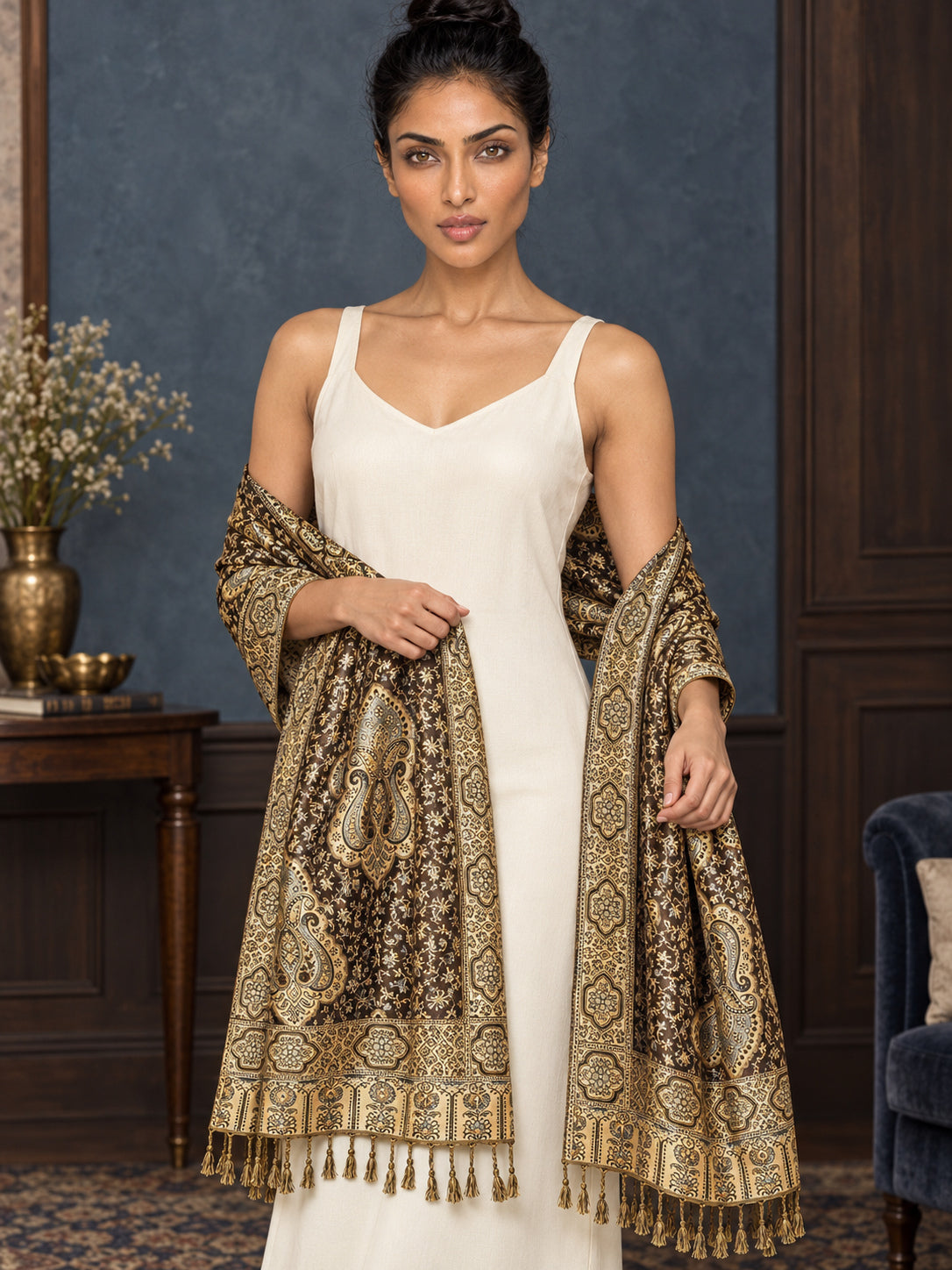 WV-651-COFFEE | Woven stole | Elegant drape 3