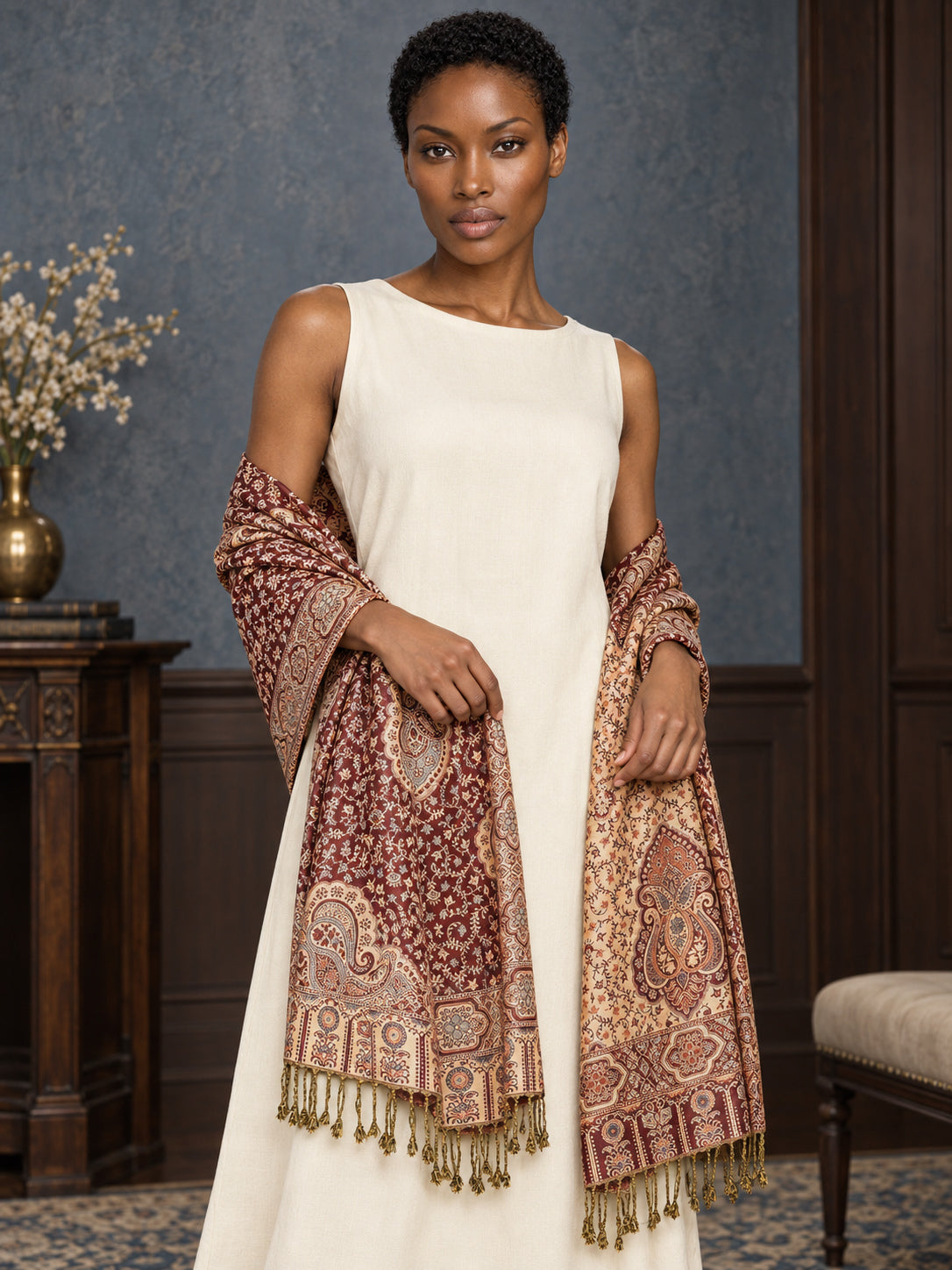WV-651-MAROON | Woven stole | Elegant drape 3
