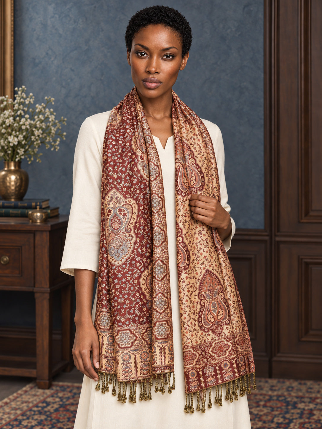 WV-651-MAROON | Woven stole | Elegant drape 4