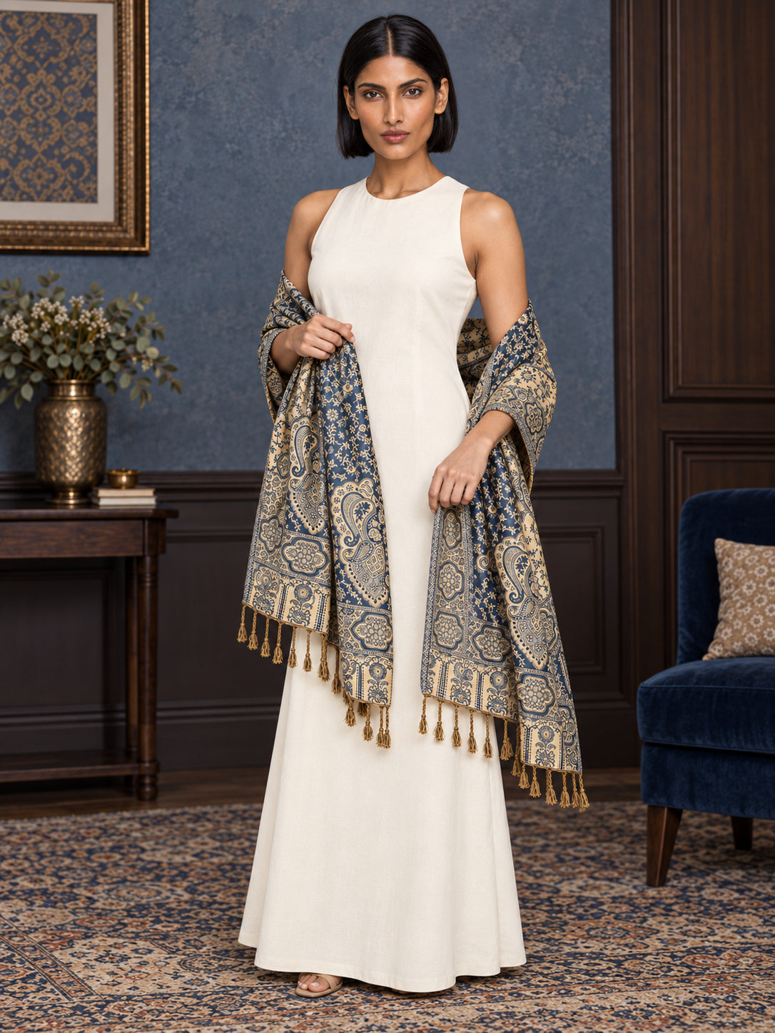 WV-651-NAVYBLUE | Woven stole | Elegant drape 3