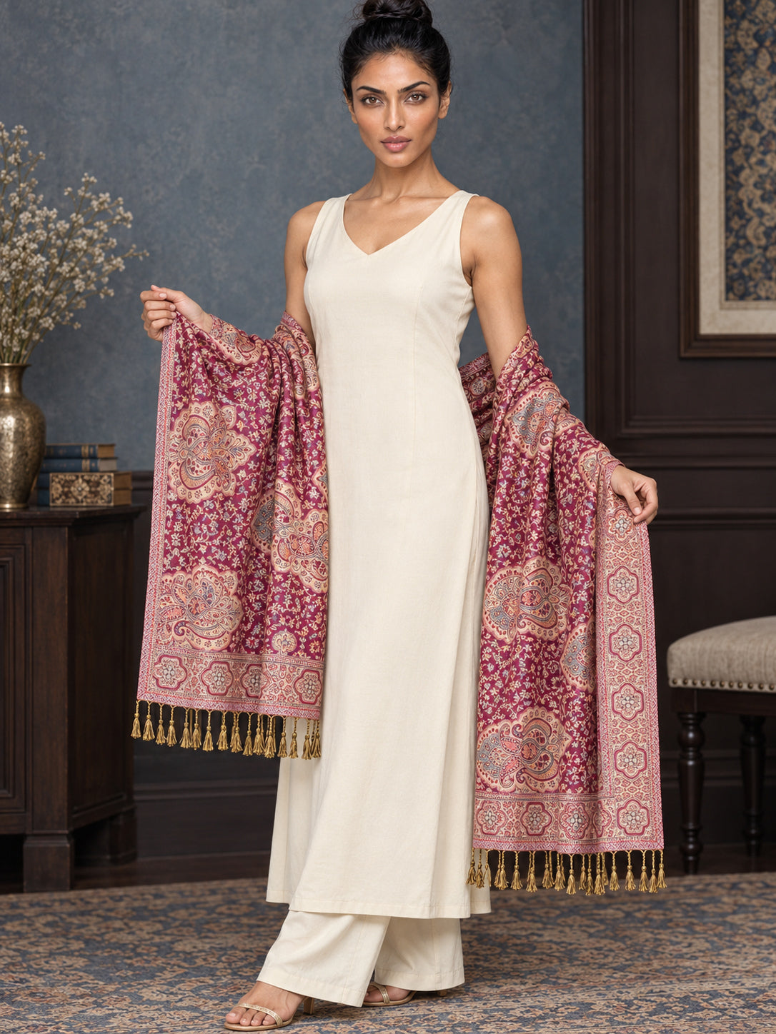 WV-651-PINK | Woven stole | Elegant drape 3