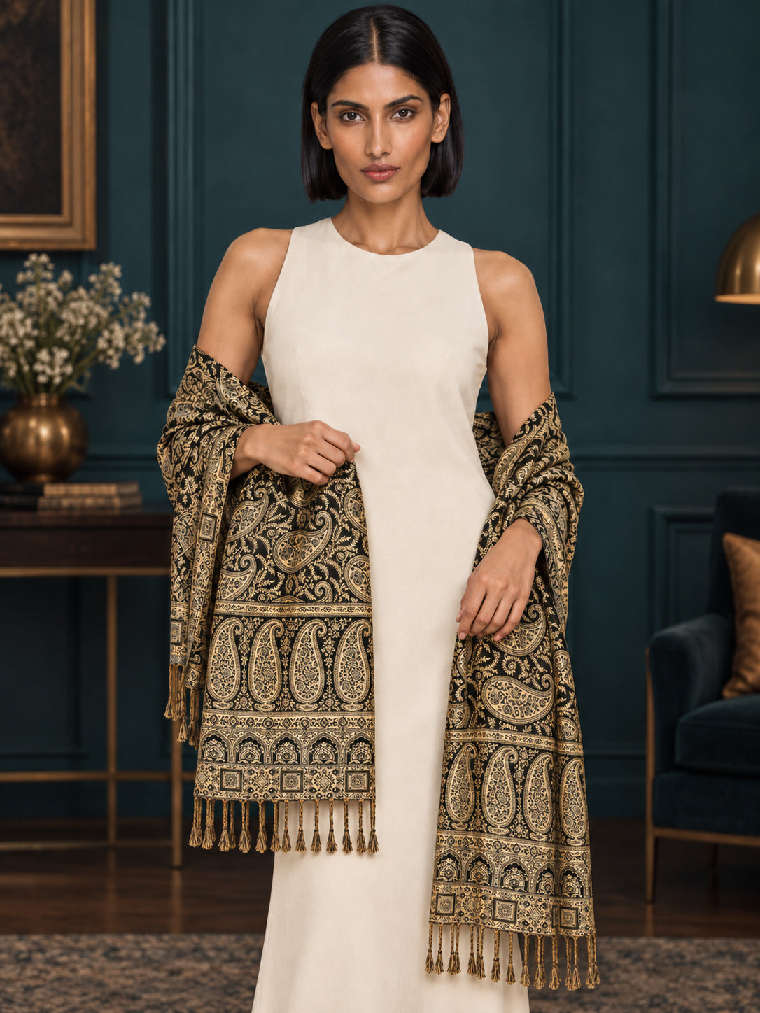 WV-654-BLACK | Woven stole | Elegant drape 3