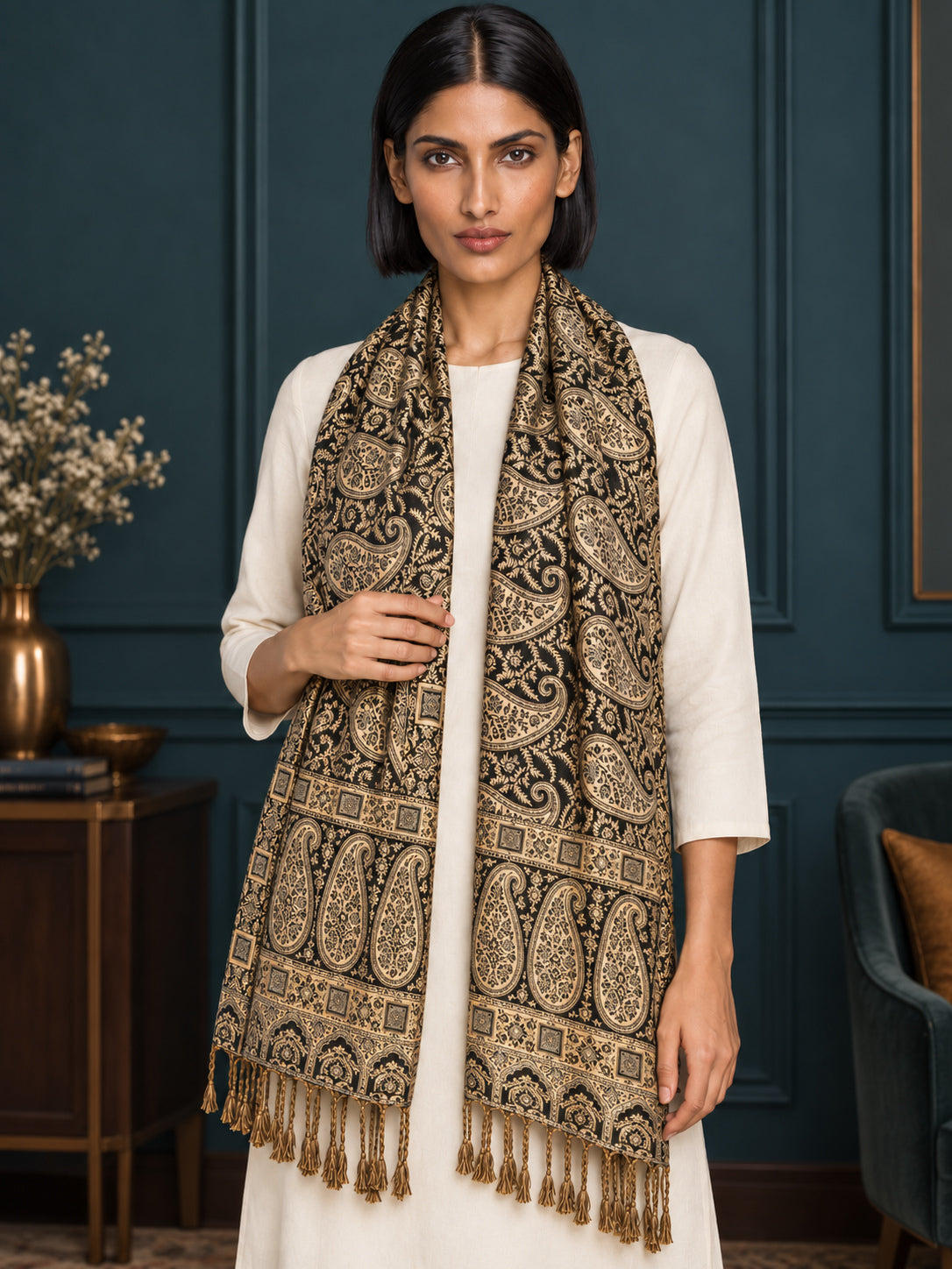 WV-654-BLACK | Woven stole | Elegant drape 4
