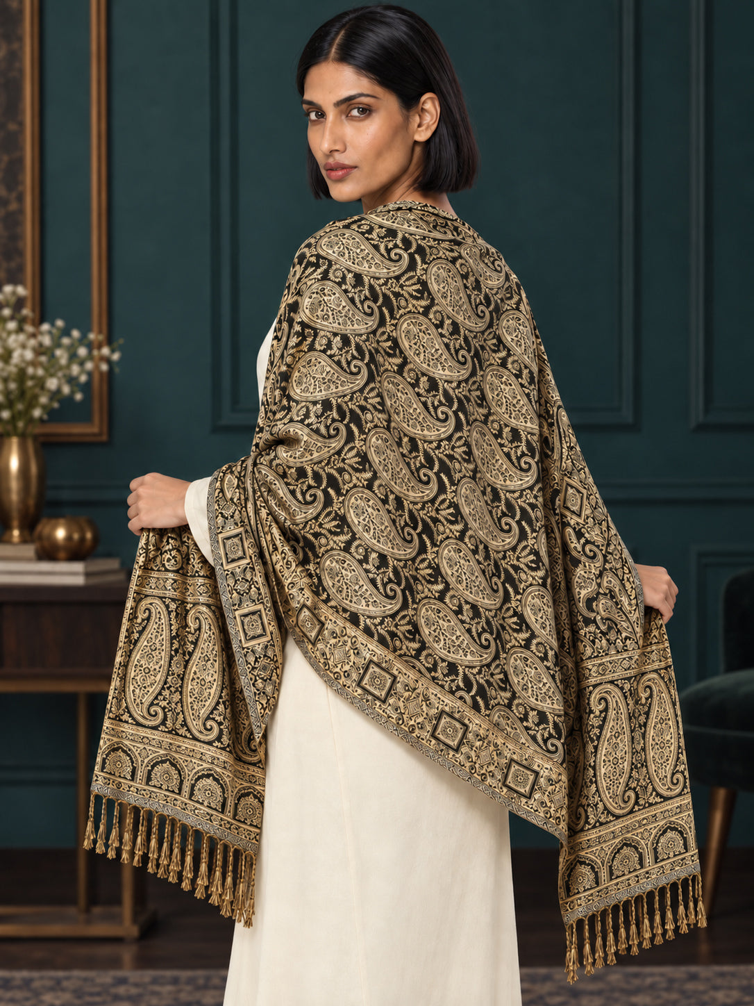 WV-654-BLACK | Woven stole | Elegant drape 5