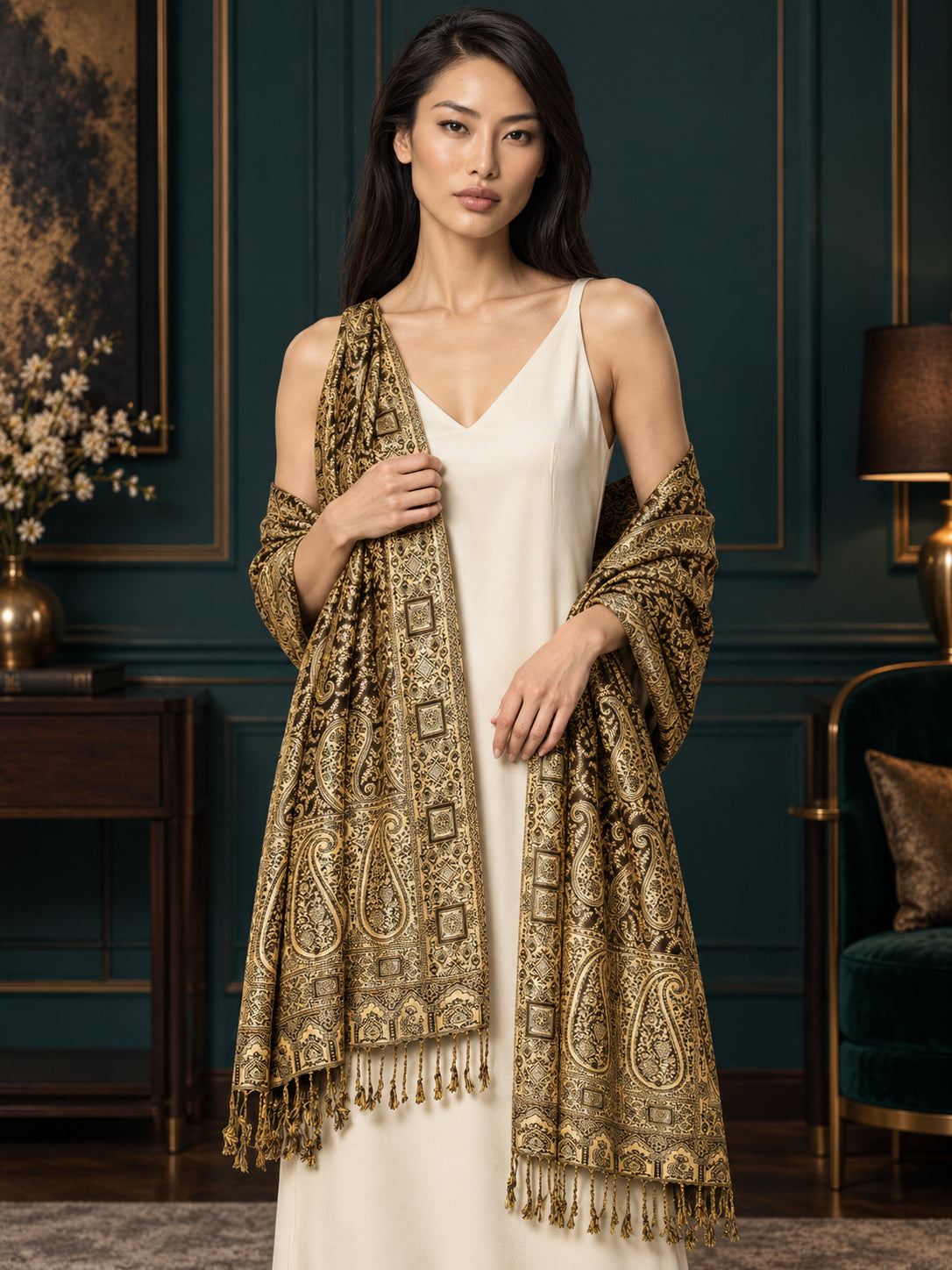 WV-654-COFFEE | Woven stole | Elegant drape 3