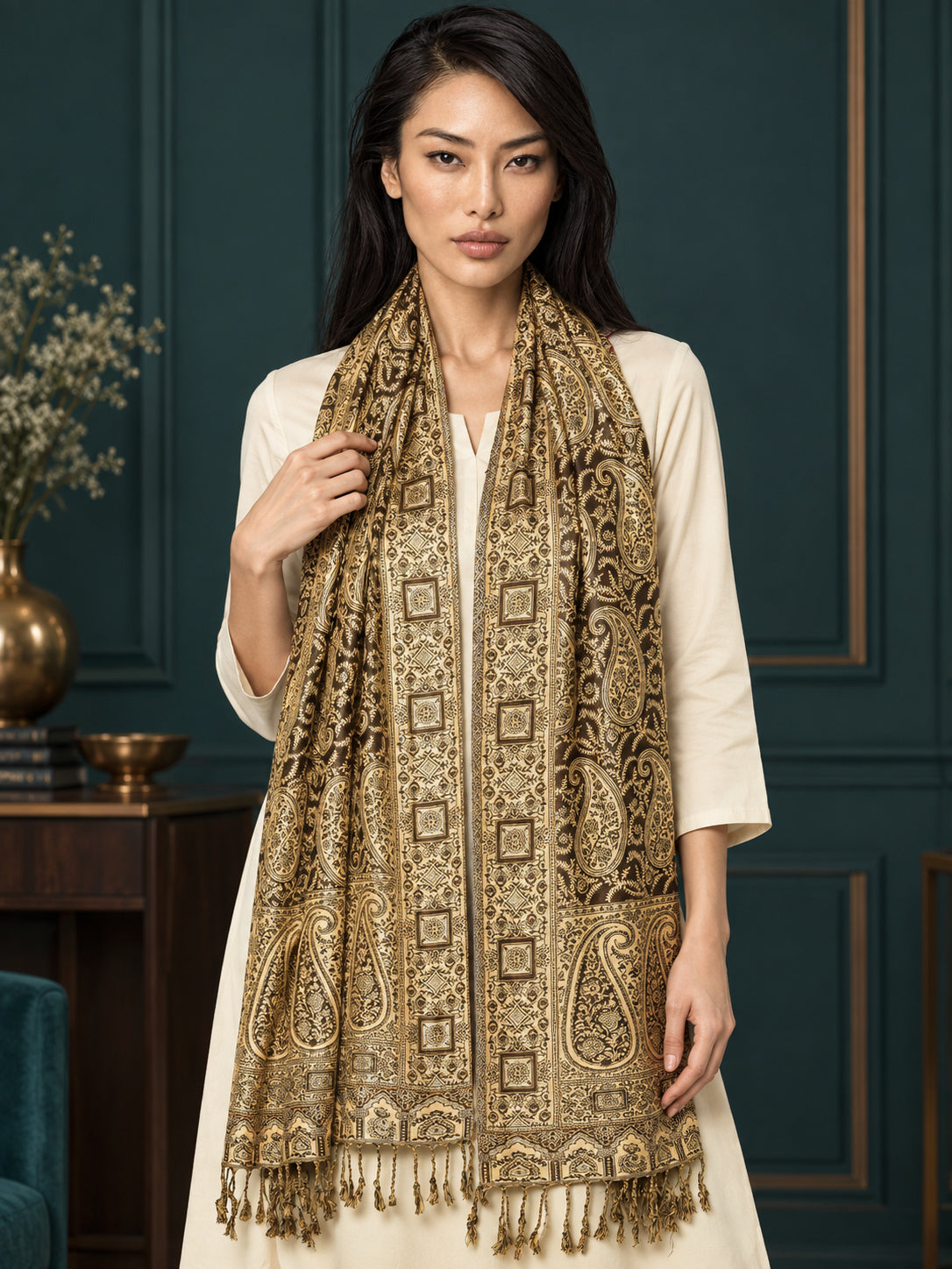 WV-654-COFFEE | Woven stole | Elegant drape 4