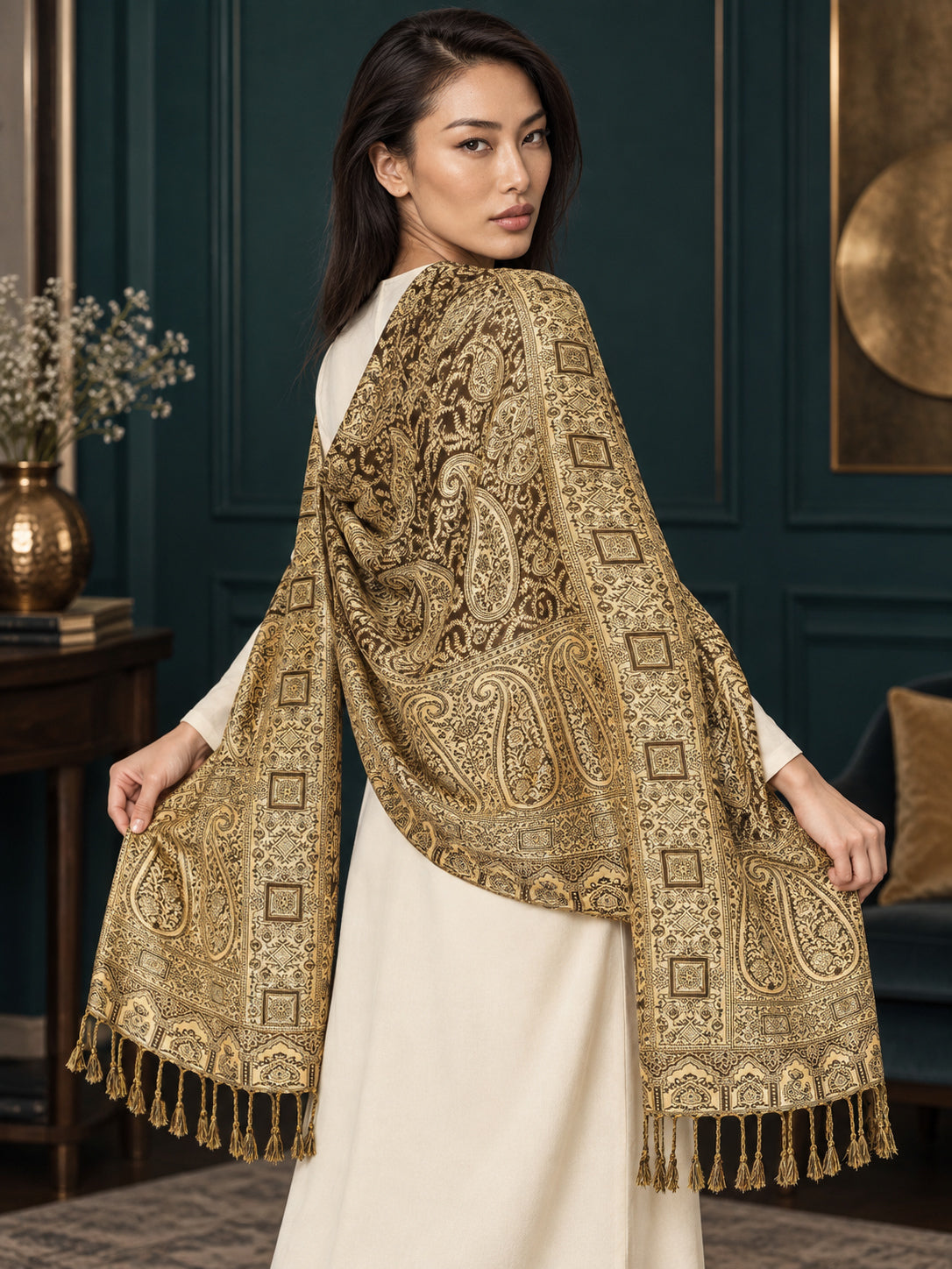WV-654-COFFEE | Woven stole | Elegant drape 5