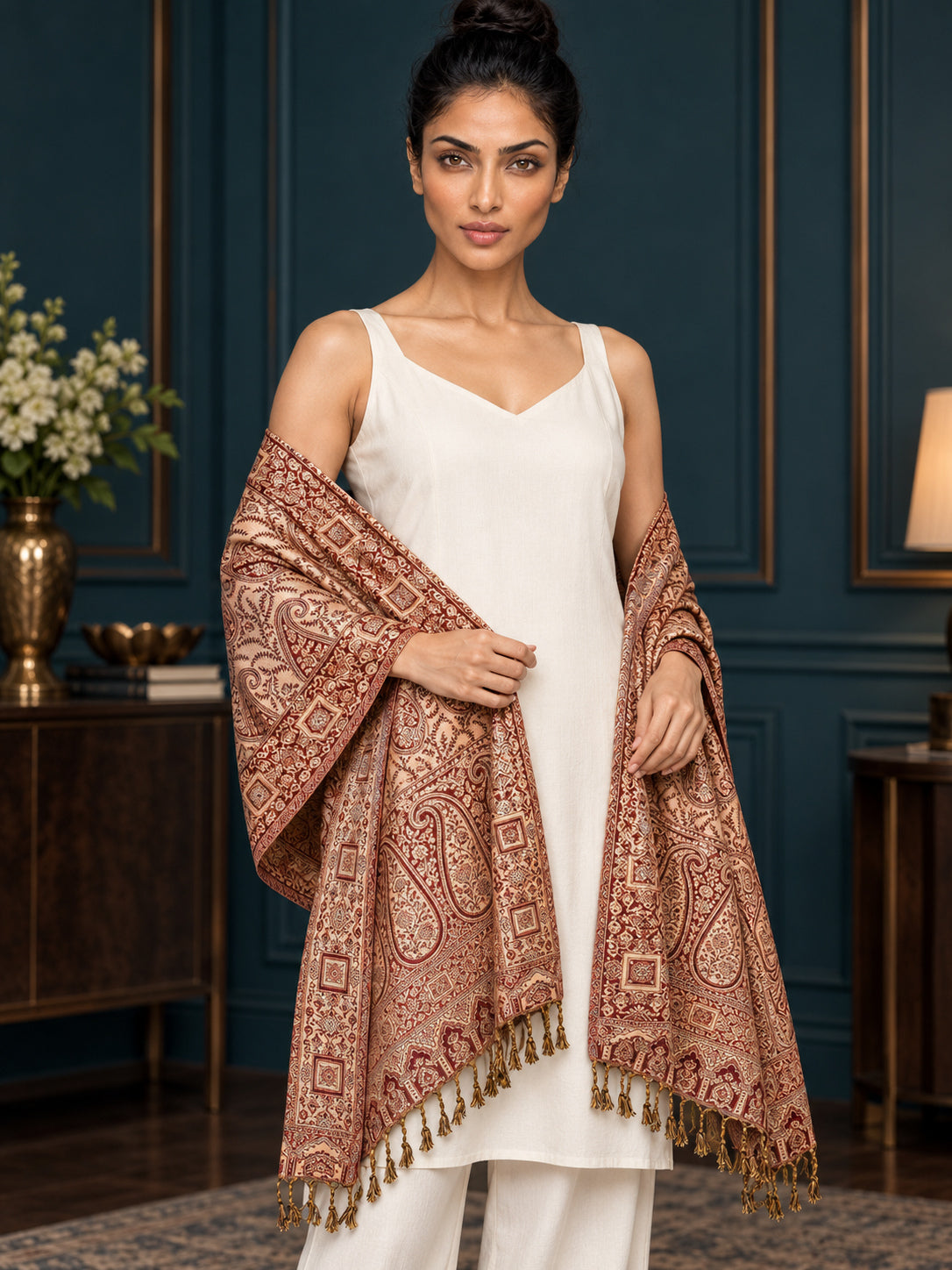 WV-654-MAROON | Woven stole | Elegant drape 3