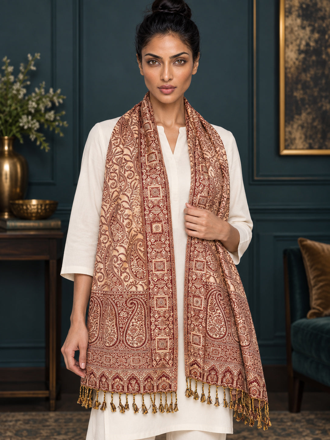 WV-654-MAROON | Woven stole | Elegant drape 4