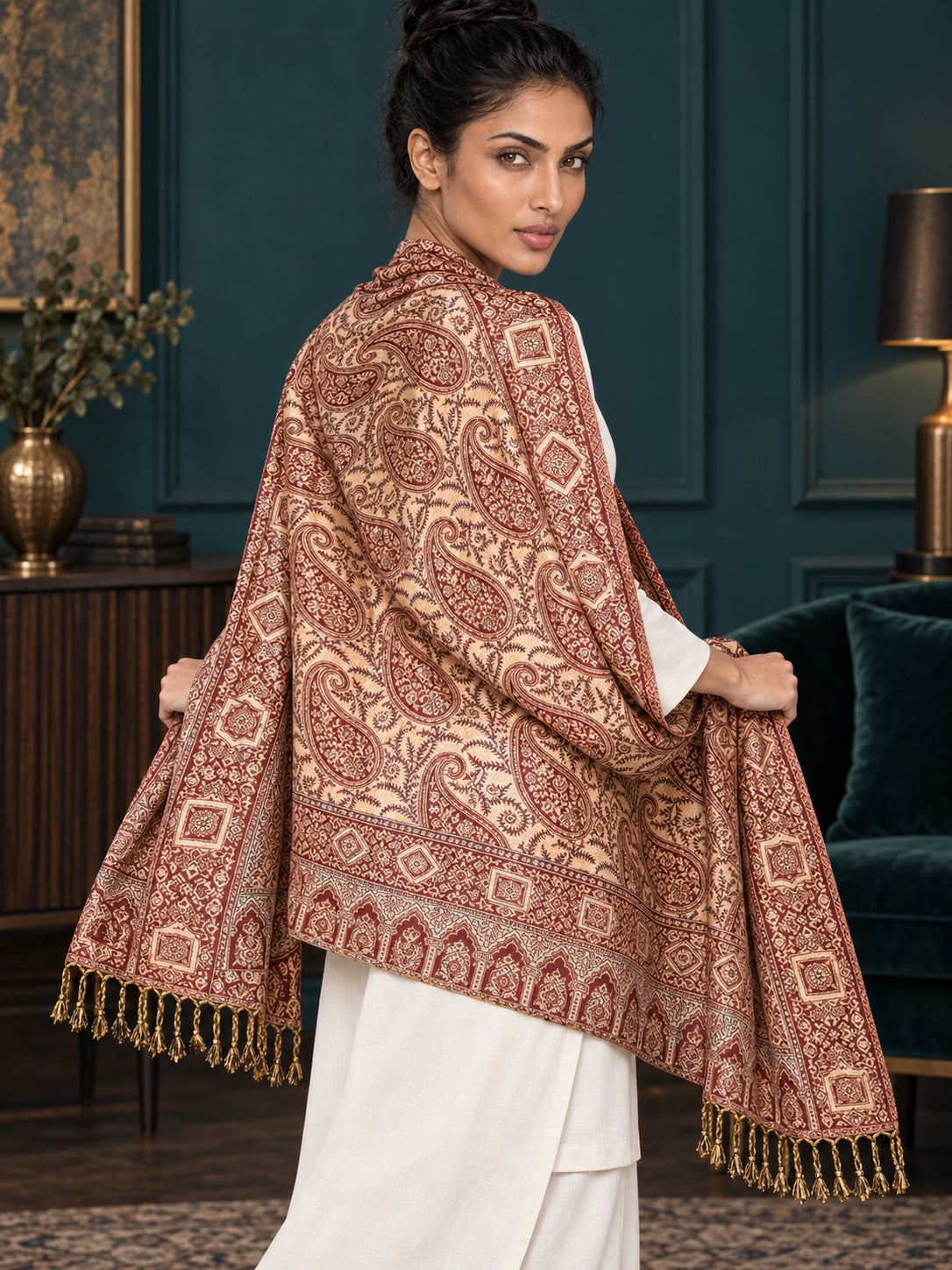 WV-654-MAROON | Woven stole | Elegant drape 5