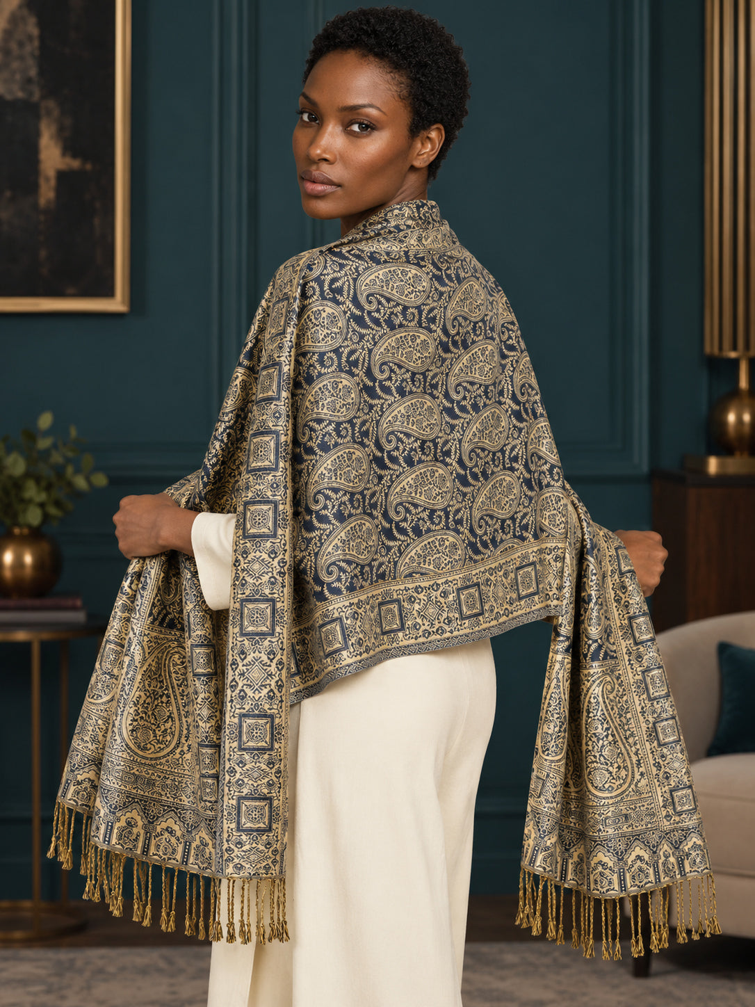 WV-654-NAVYBLUE | Woven stole | Elegant drape 5