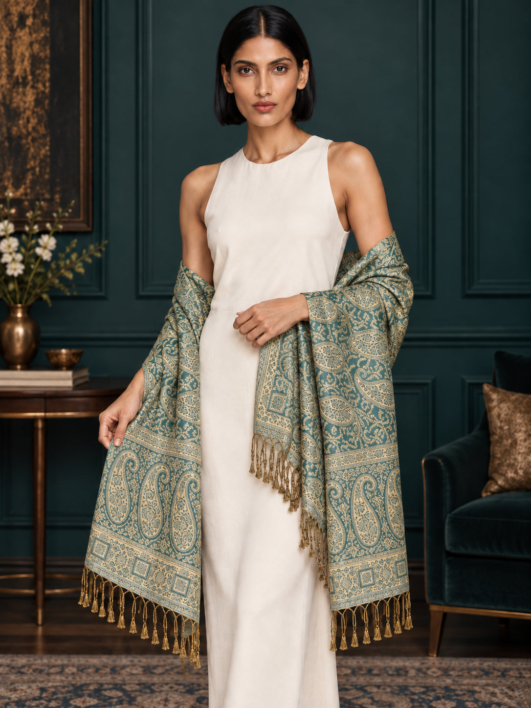WV-654-NEWGREEN | Woven stole | Elegant drape 3