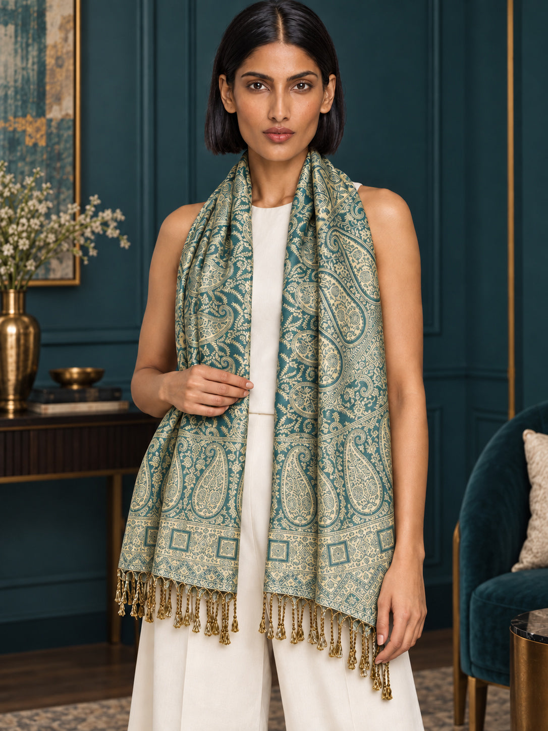 WV-654-NEWGREEN | Woven stole | Elegant drape 4