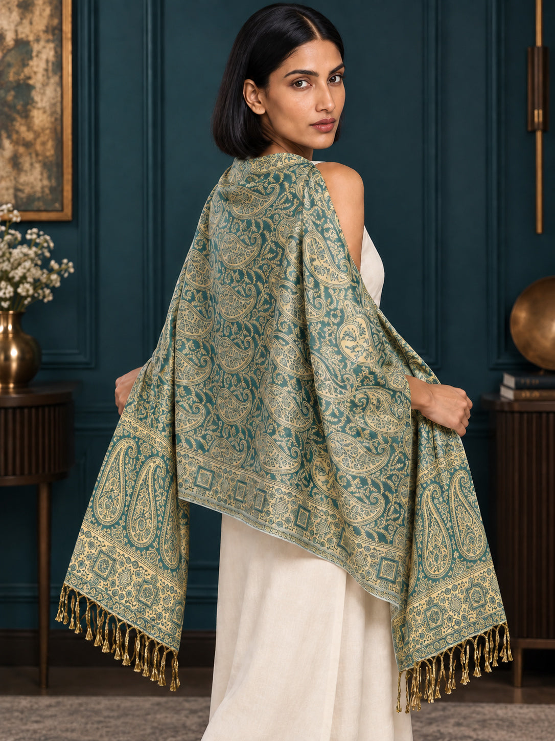 WV-654-NEWGREEN | Woven stole | Elegant drape 5