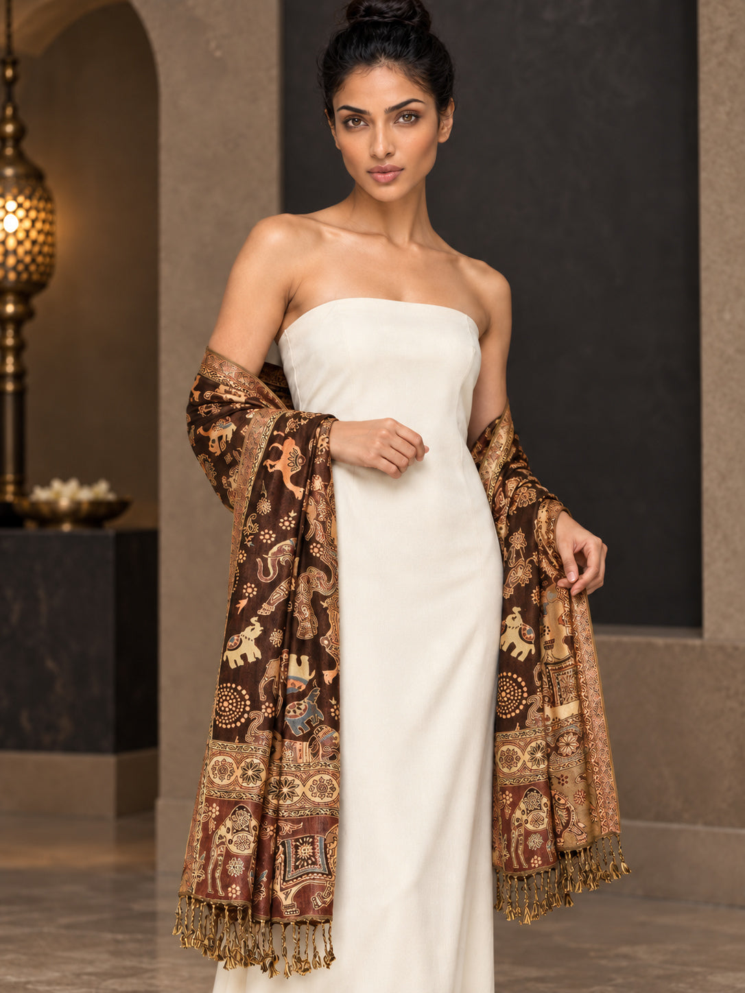 WV-655-COFFEE | Woven stole | Elegant drape 3