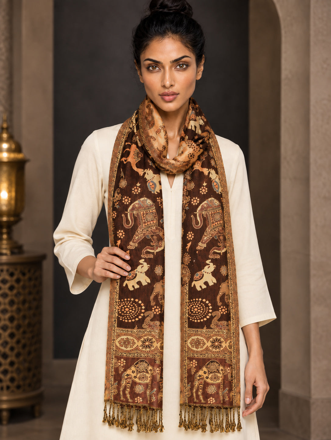 WV-655-COFFEE | Woven stole | Elegant drape 4