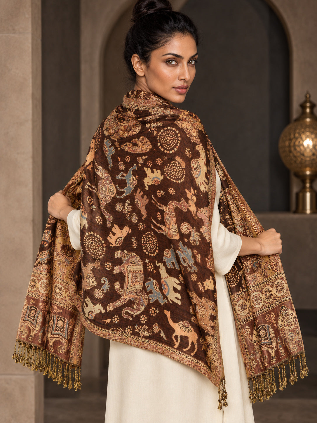 WV-655-COFFEE | Woven stole | Elegant drape 5