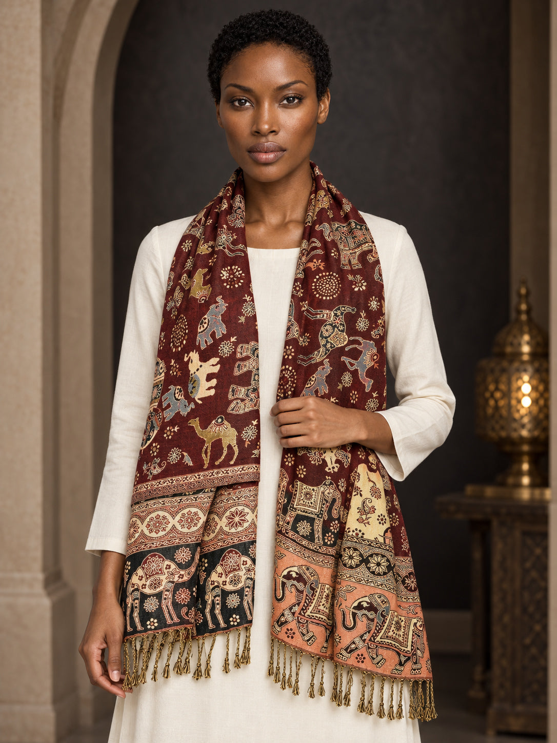 WV-655-MAROON | Woven stole | Elegant drape 4