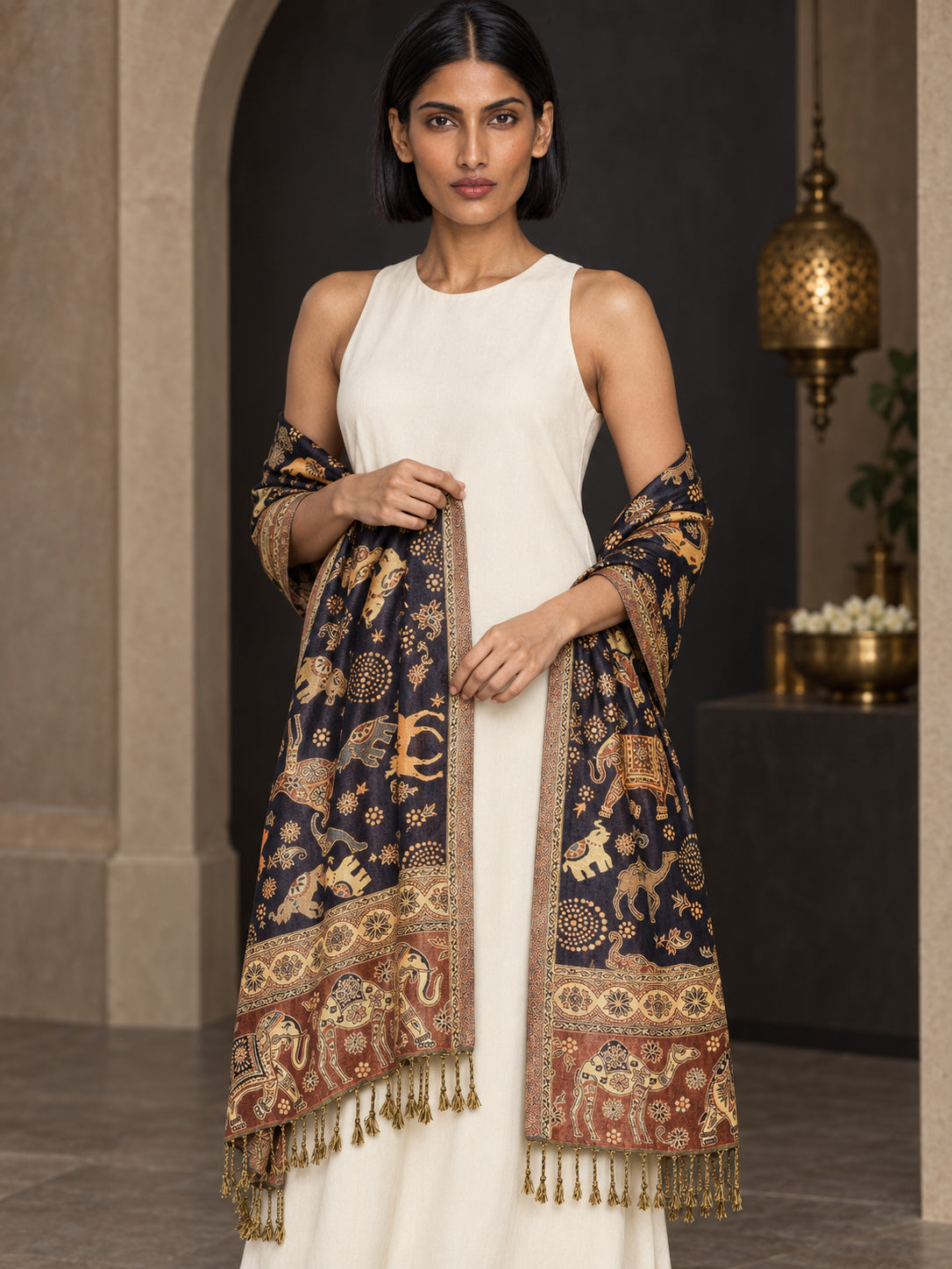 WV-655-NAVYBLUE | Woven stole | Elegant drape 3