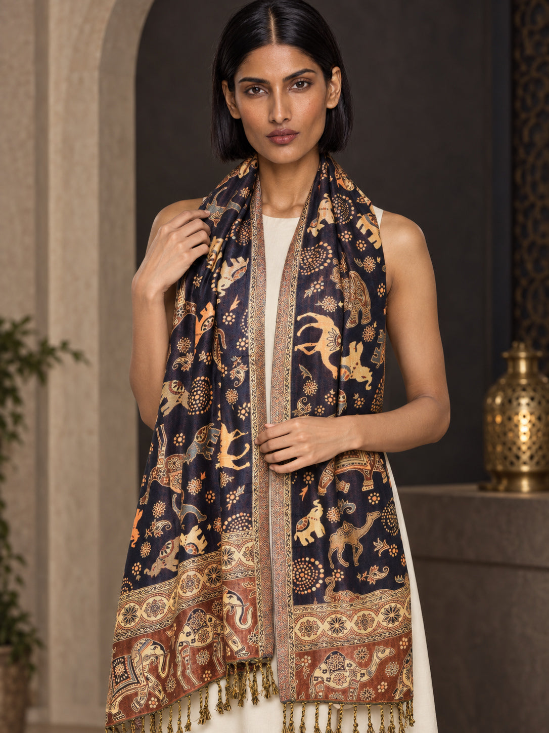 WV-655-NAVYBLUE | Woven stole | Elegant drape 4