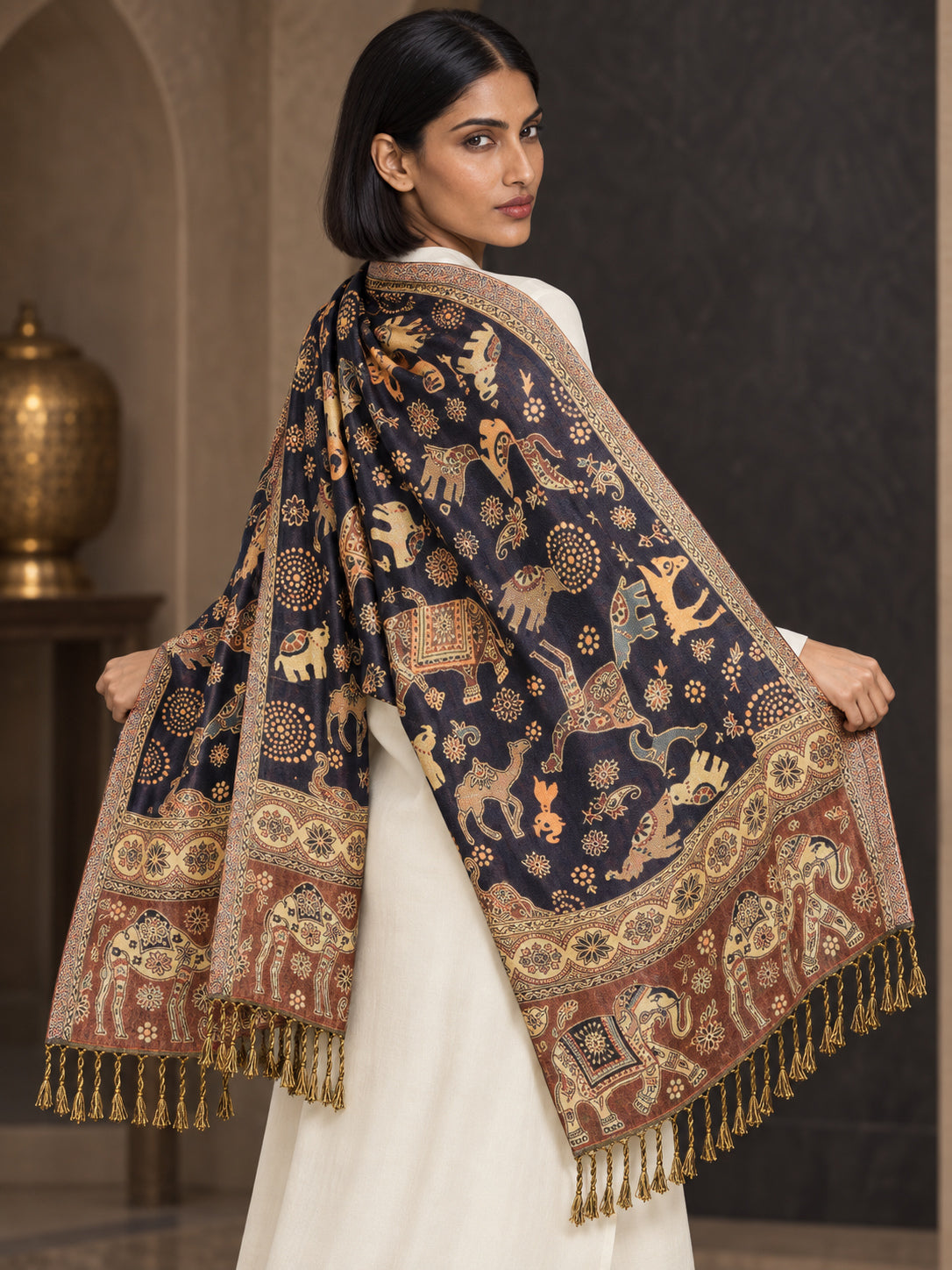 WV-655-NAVYBLUE | Woven stole | Elegant drape 5