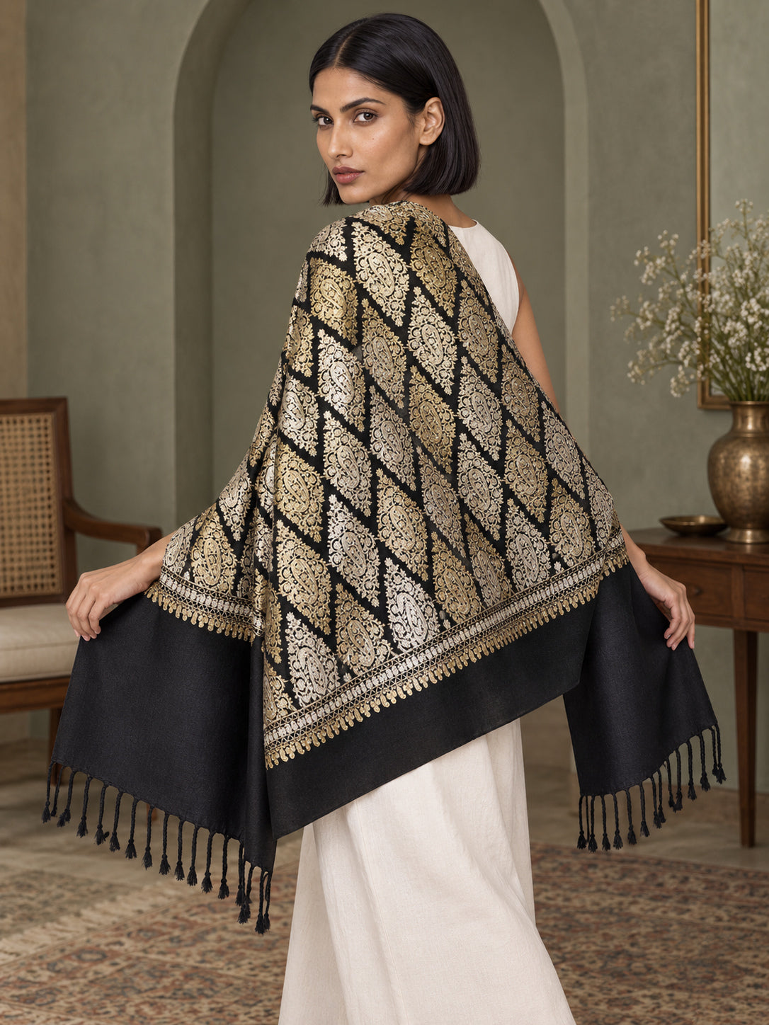 WVST-109-BLACK | Woven stole | Elegant drape 5