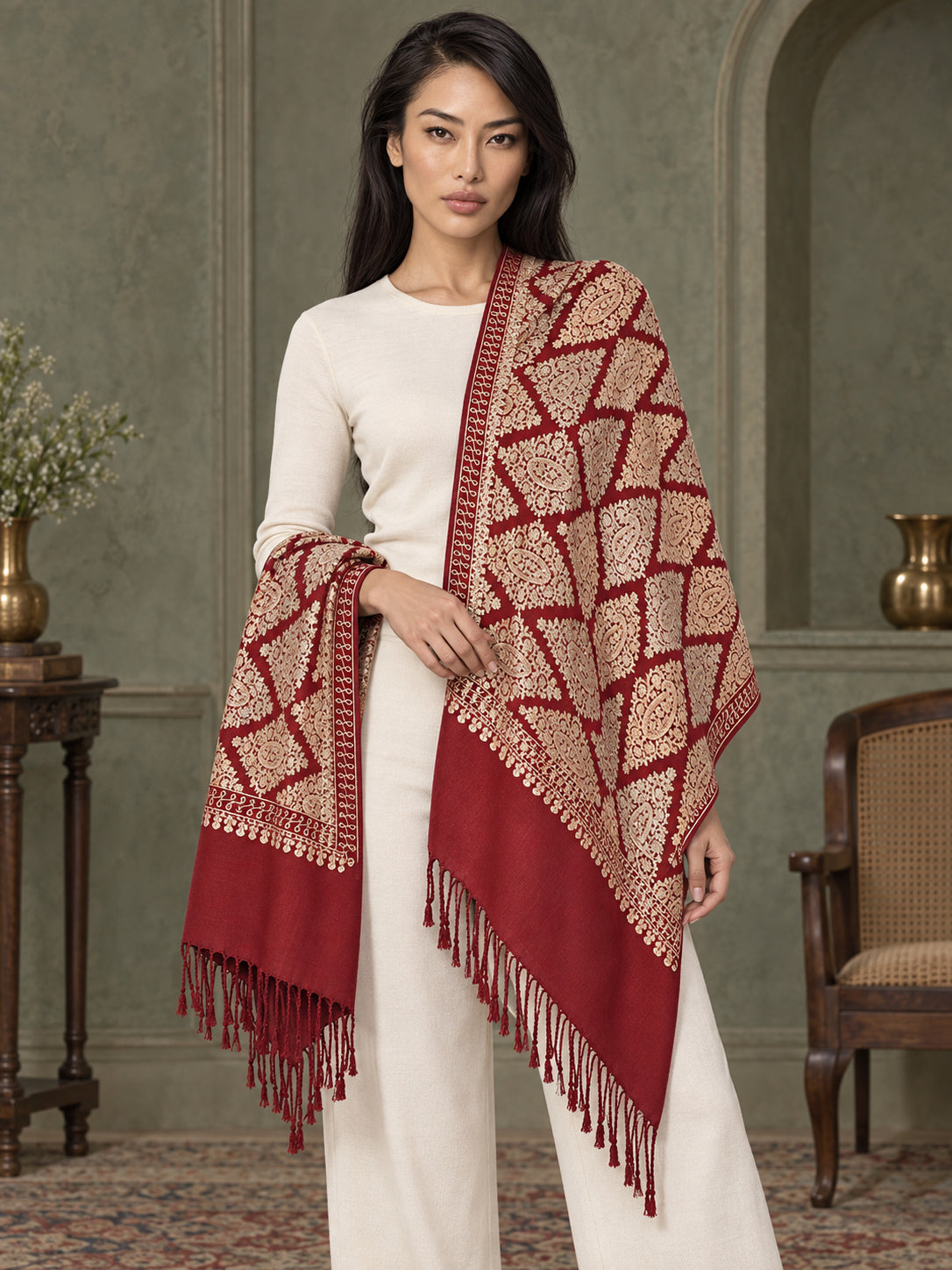WVST-109-MAROON | Woven stole | Elegant drape 2