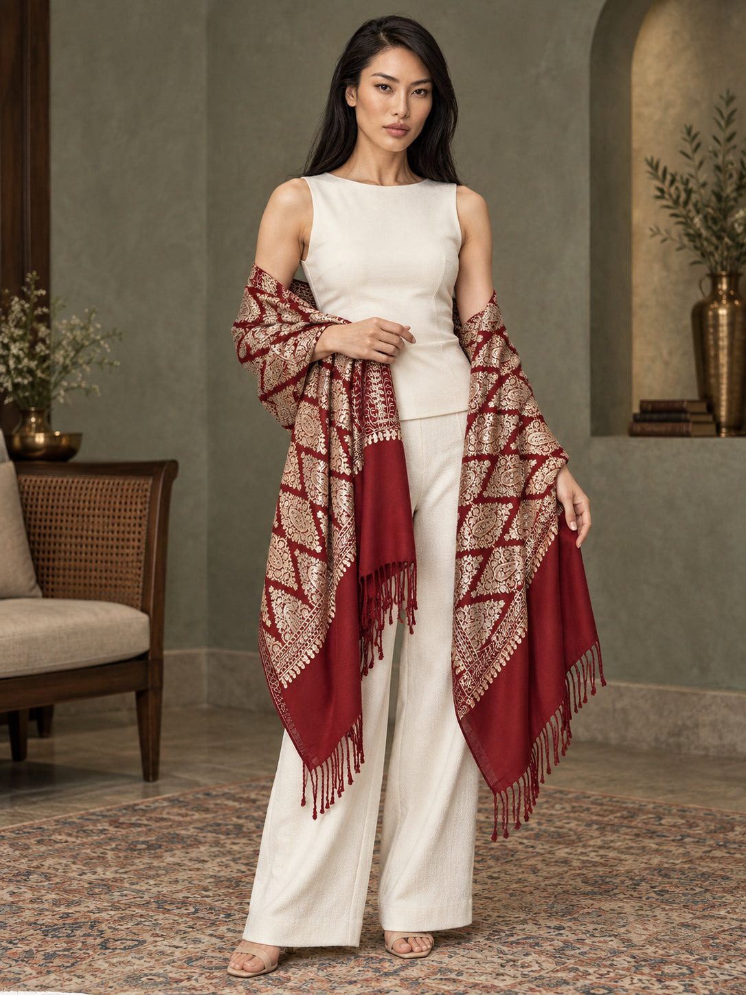 WVST-109-MAROON | Woven stole | Elegant drape 3