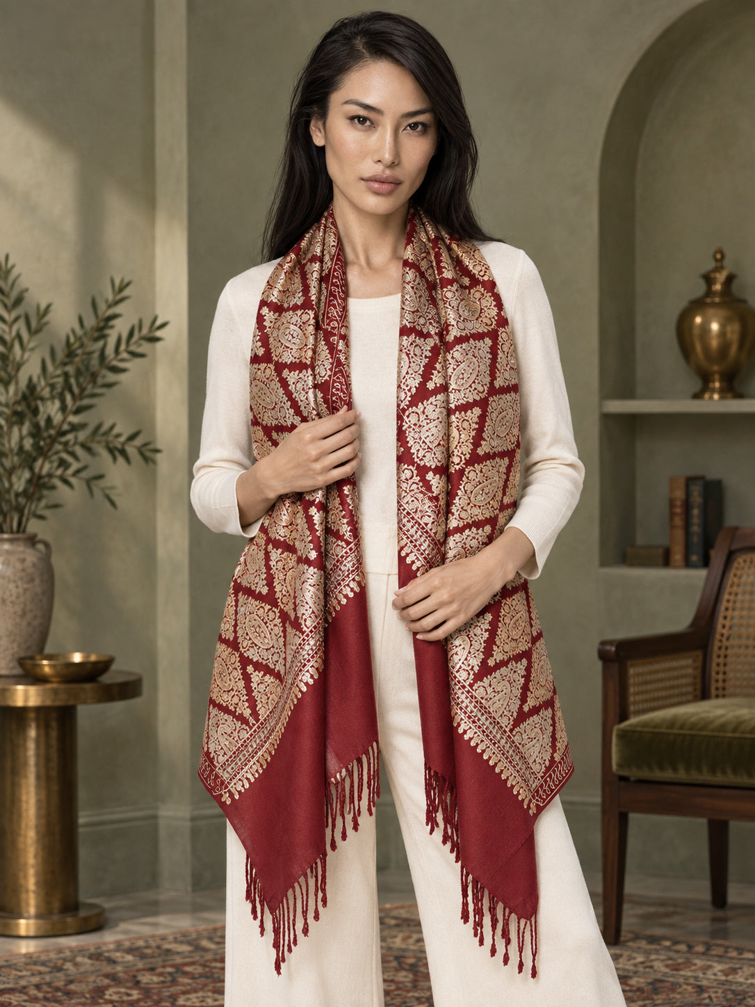 WVST-109-MAROON | Woven stole | Elegant drape 4