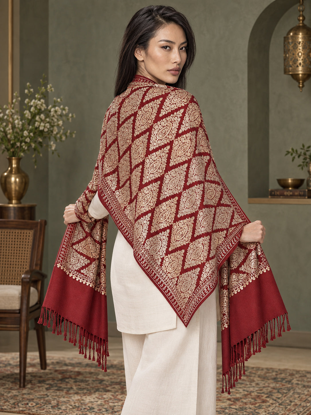 WVST-109-MAROON | Woven stole | Elegant drape 5