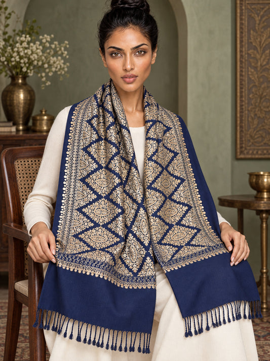 WVST-109-NAVYBLUE | Woven stole | Elegant drape 1