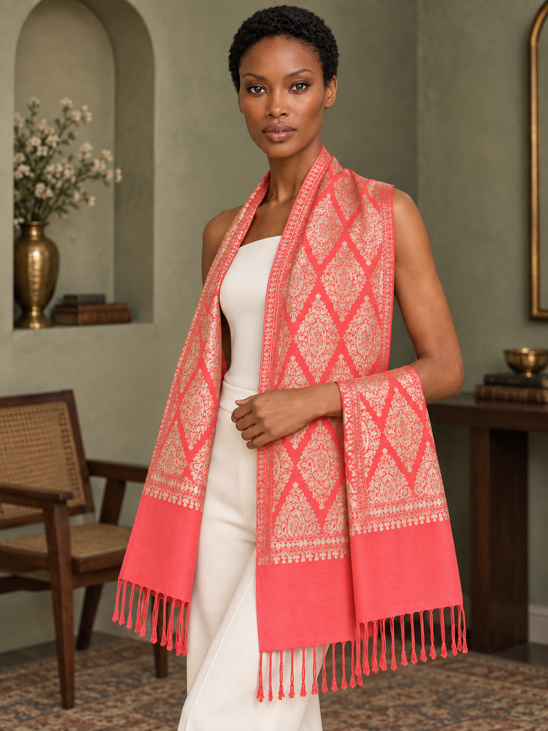 WVST-109-PINK | Woven stole | Elegant drape 2