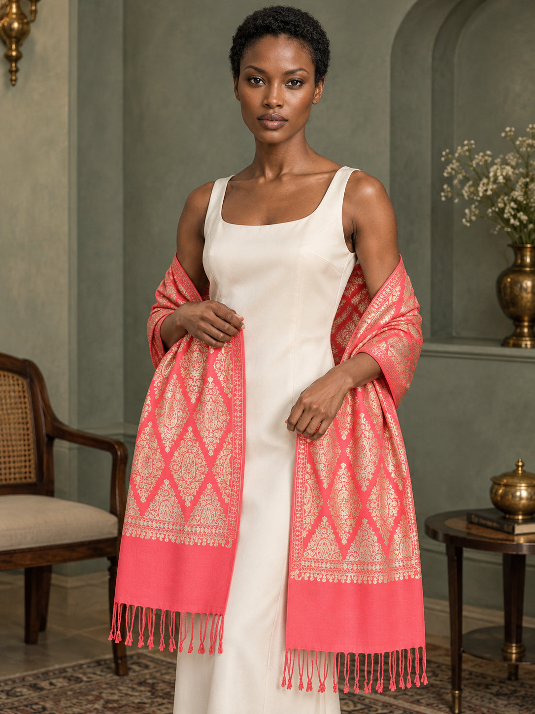 WVST-109-PINK | Woven stole | Elegant drape 3