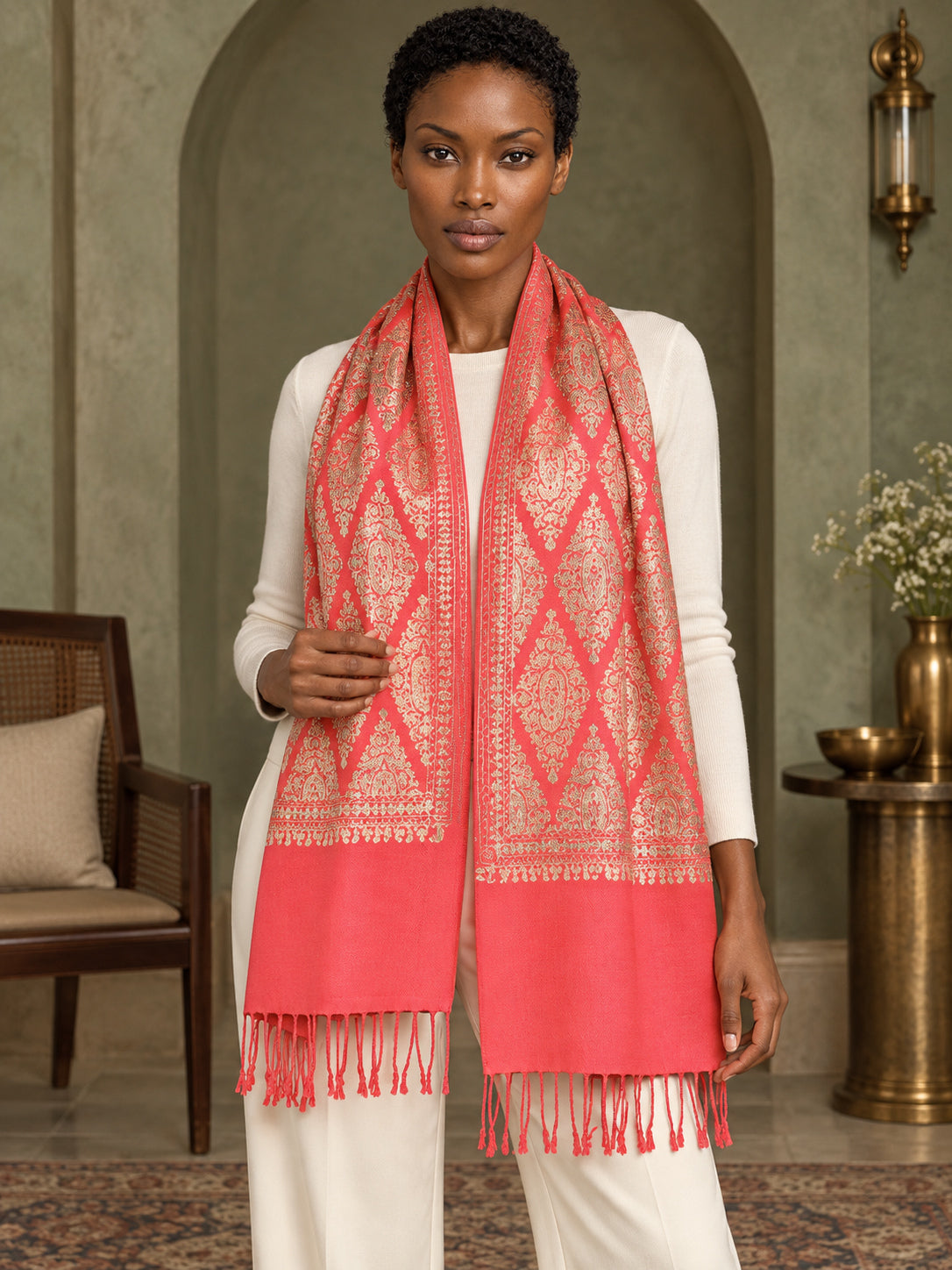 WVST-109-PINK | Woven stole | Elegant drape 4
