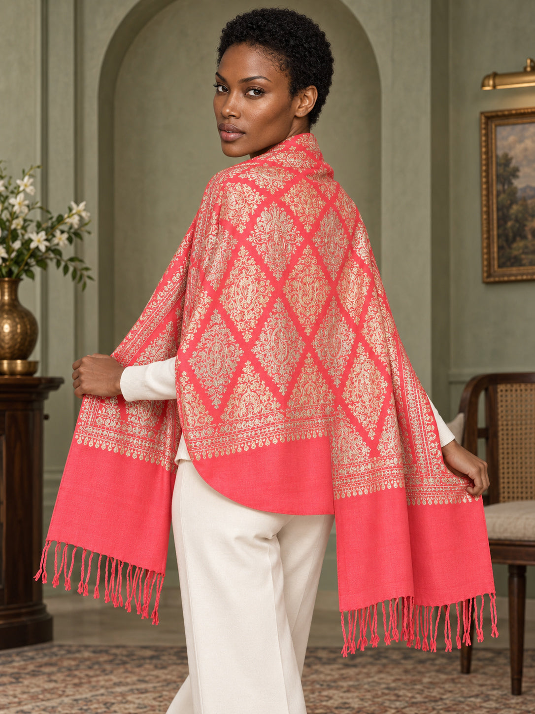 WVST-109-PINK | Woven stole | Elegant drape 5