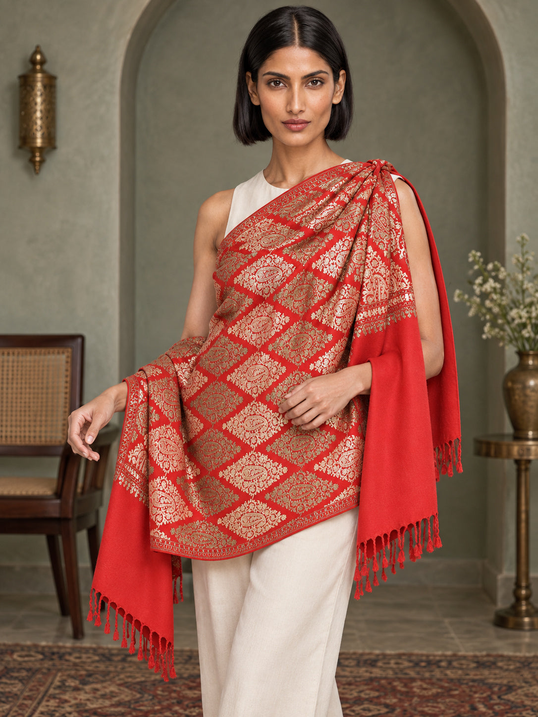 WVST-109-RED | Woven stole | Elegant drape 2
